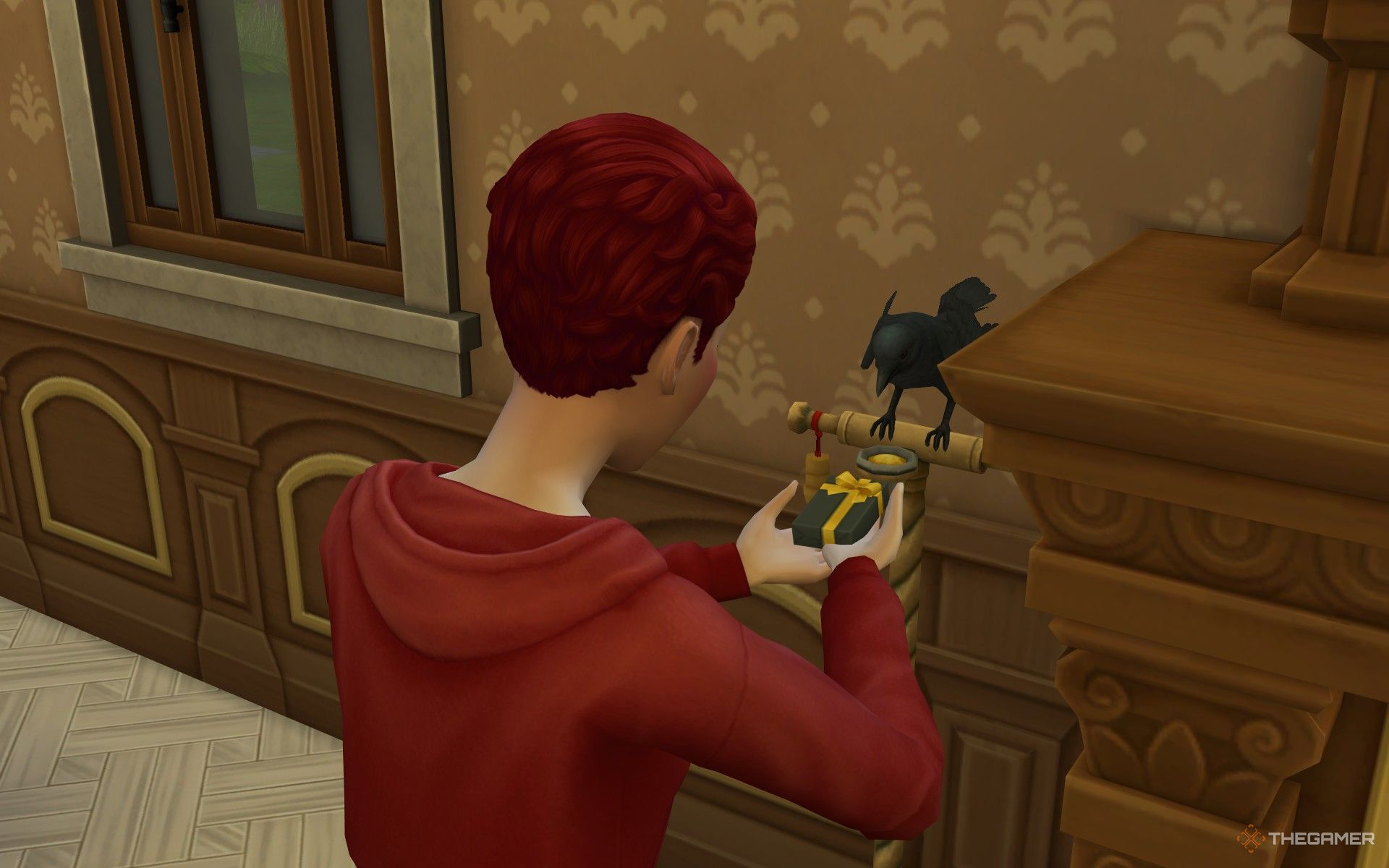Giving a crow a gift in The Sims 4 Life and Death.