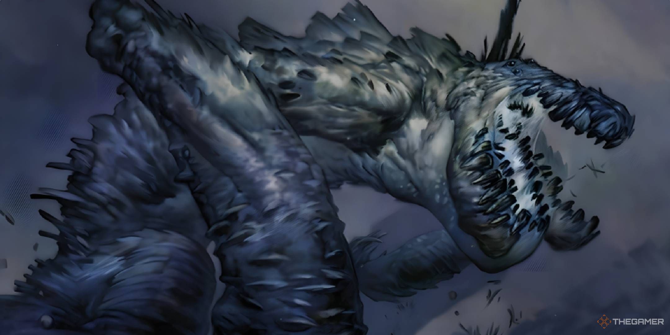 A shale-colored monster looms ominously.