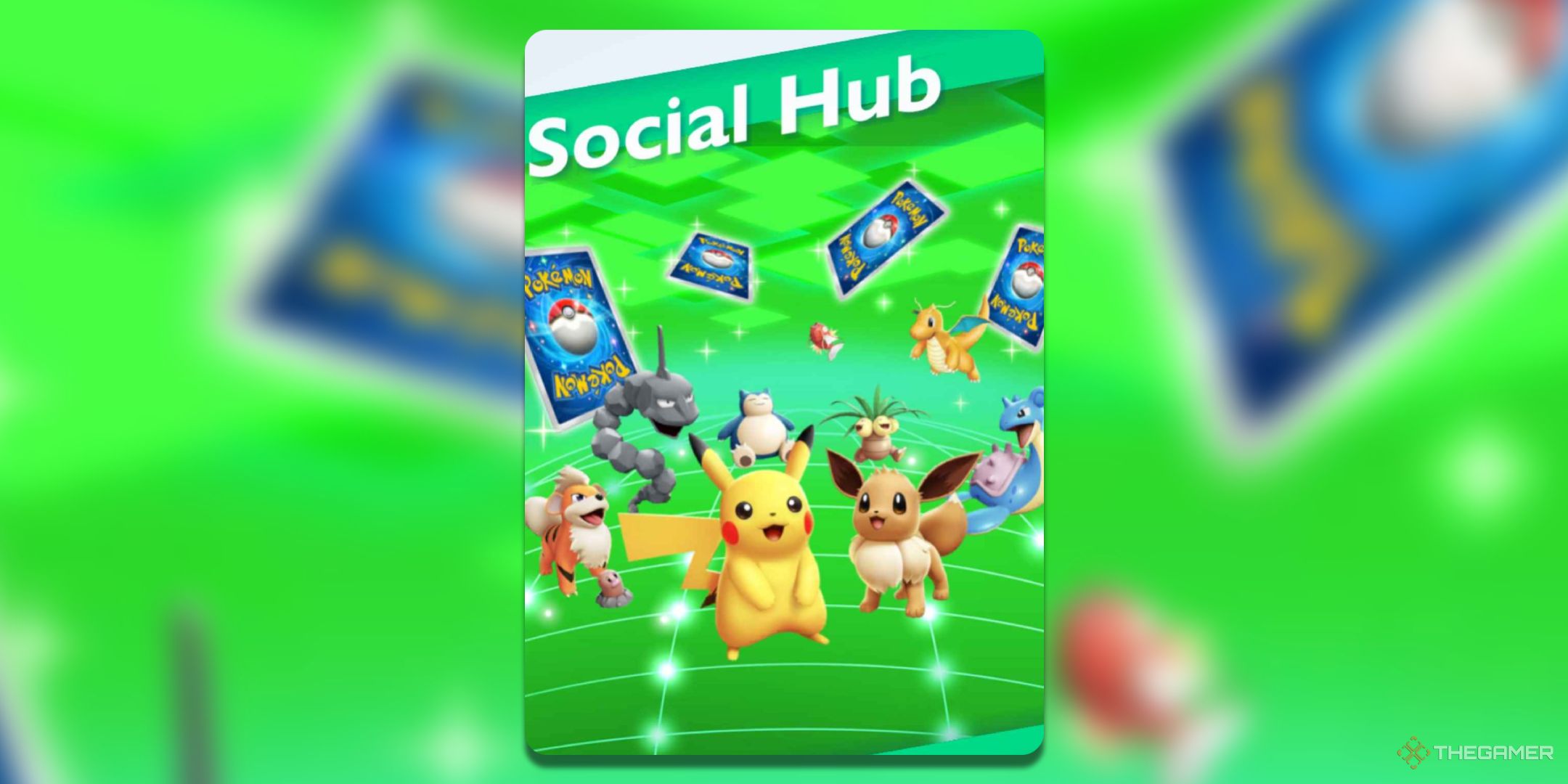 Pokemon TCG Pocket Social Hub showcasing popular Pokemon like Eevee and Pikachu.