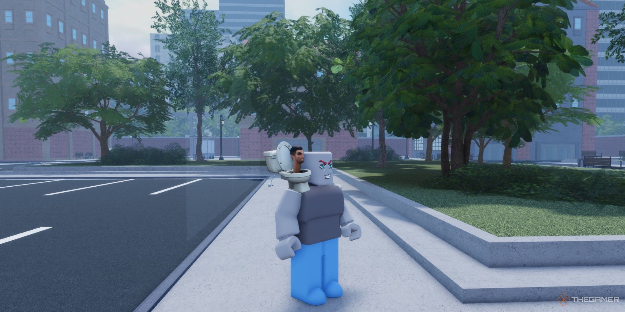 A player in Skibidi Battlegrounds on Roblox.