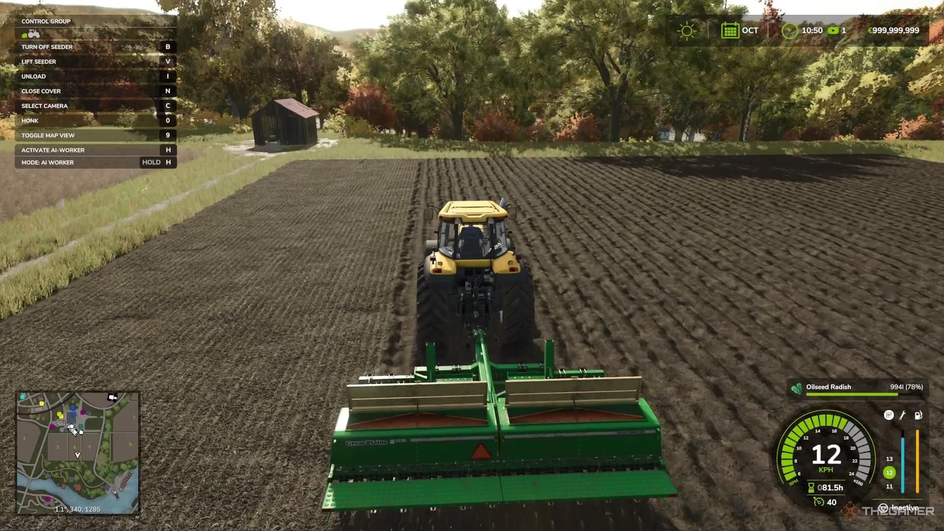 Seeding a field with oilseed radishes in Farming Simulator 25.