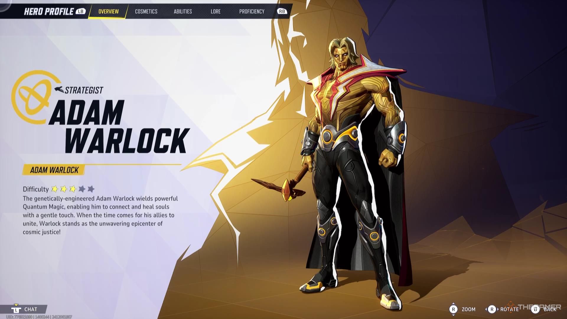 The Adam Warlock character overview in Marvel Rivals.
