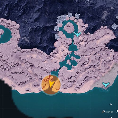 An orange circle shows the location of the Predator Pal, Digtoise in Palworld