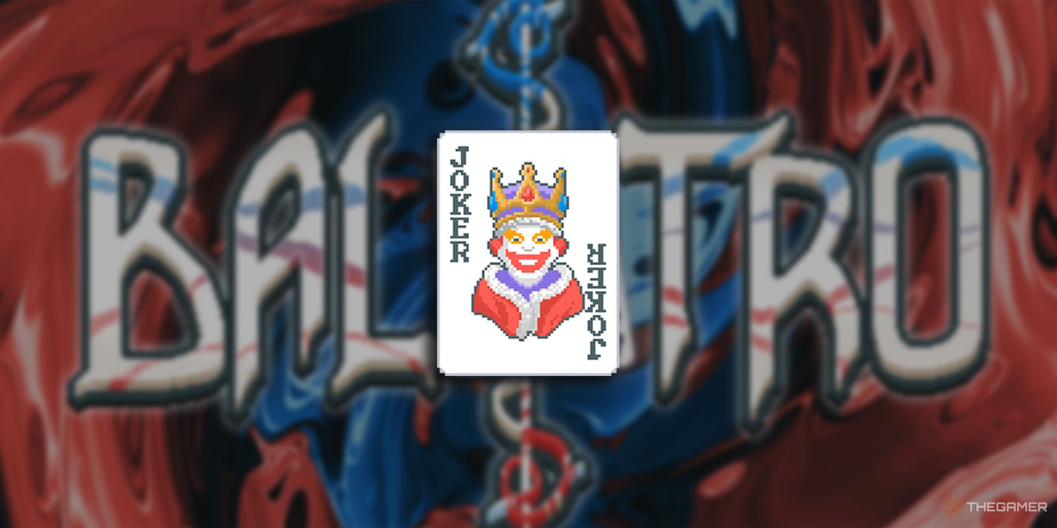 The Baron Joker card with the Balatro main title art in the background.