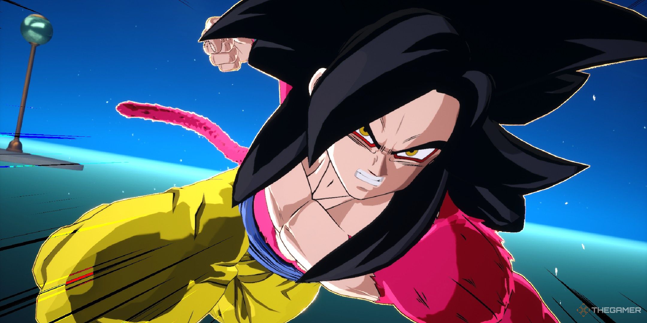 Dragon Ball Sparking Zero image showing Goku as a super saiyan 4 going forward.
