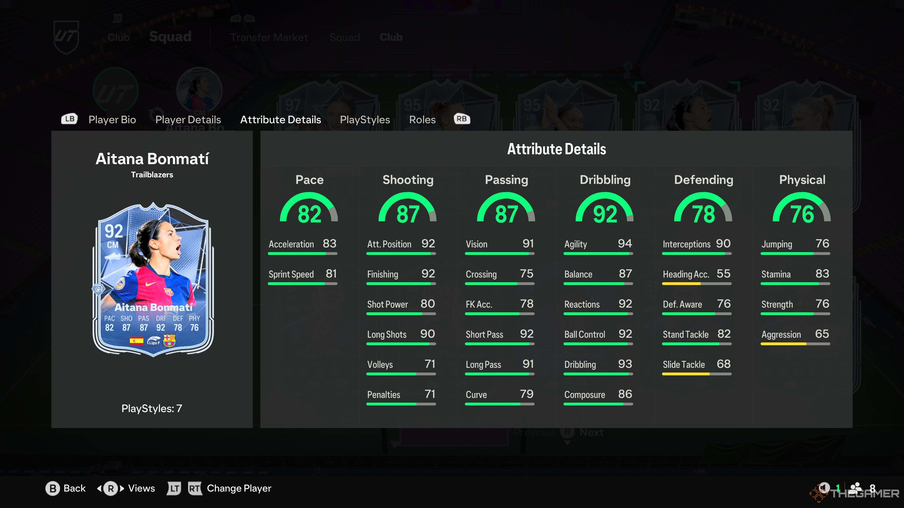 Aitana Bonmati's card attributes in EA Sports FC 25.