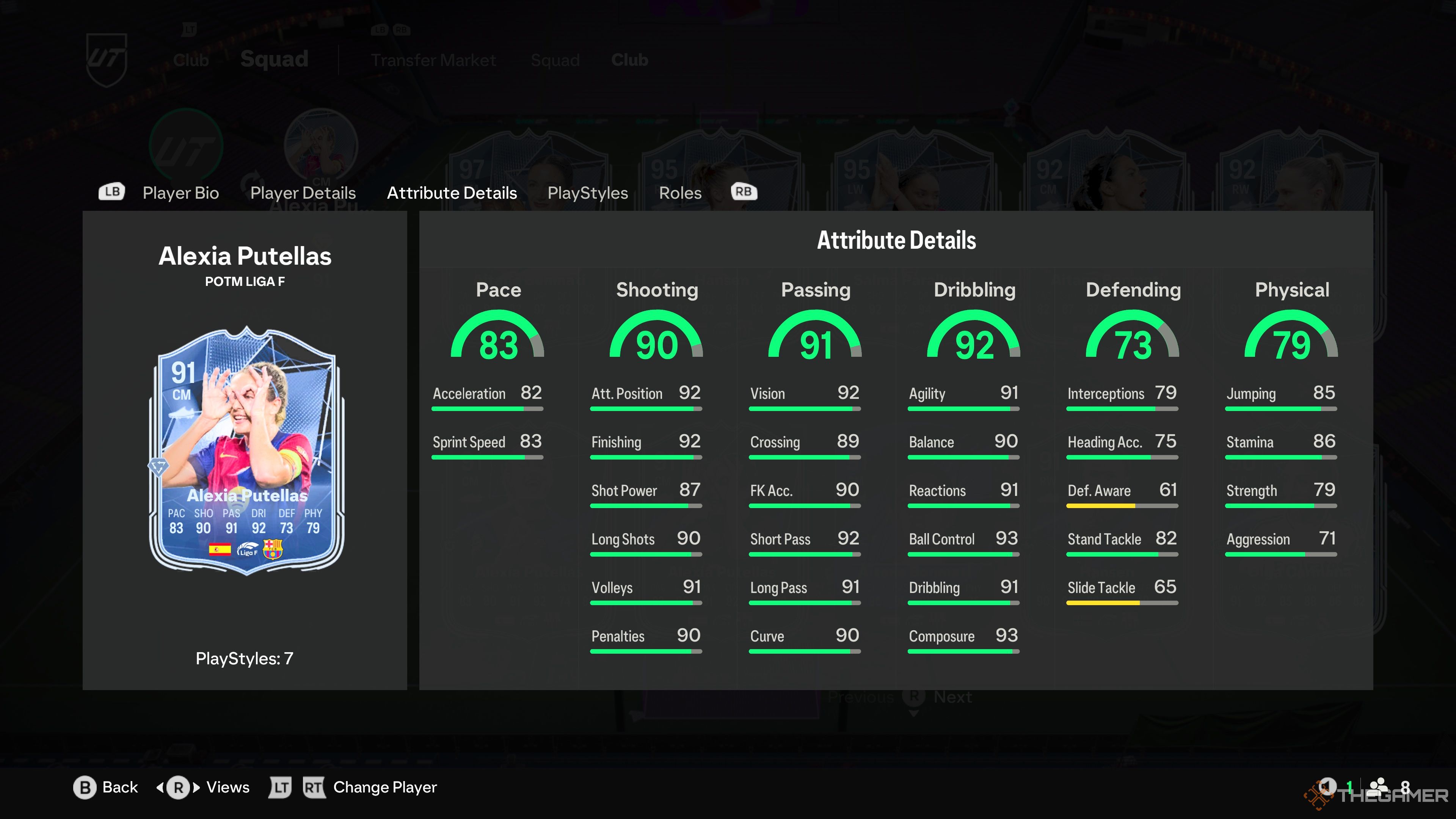 Alexia Putellas' card attributes in EA Sports FC 25.