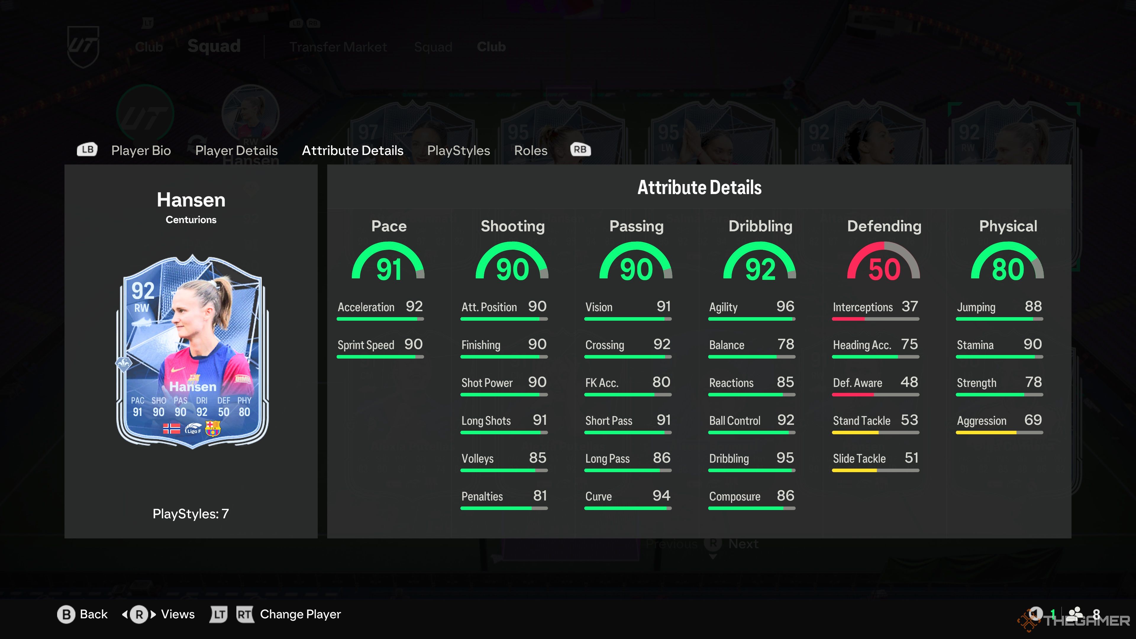 Caroline Hansen's attributes in EA Sports FC 25.