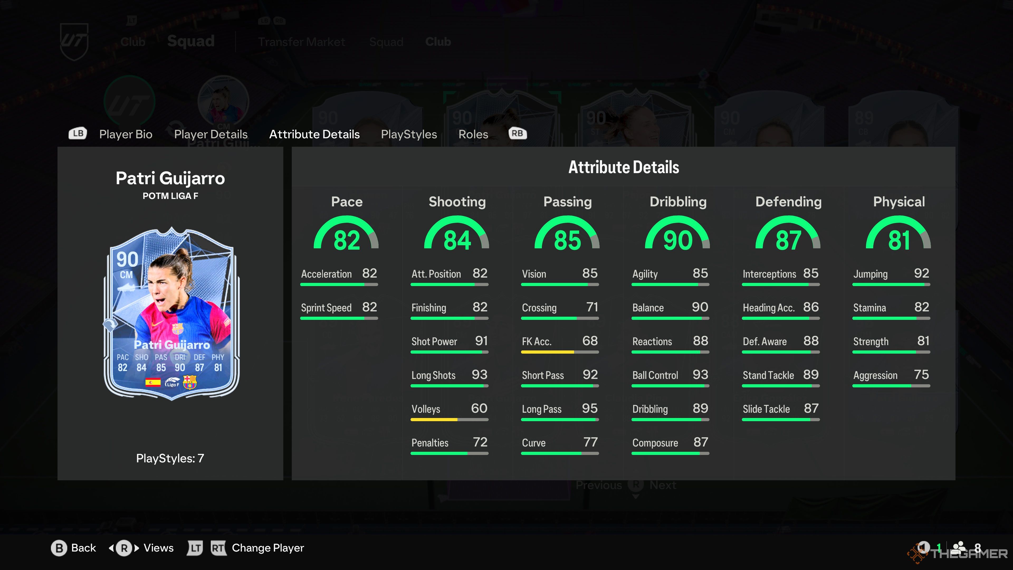 Patri Guijarro's card attributes in EA Sports FC 25.