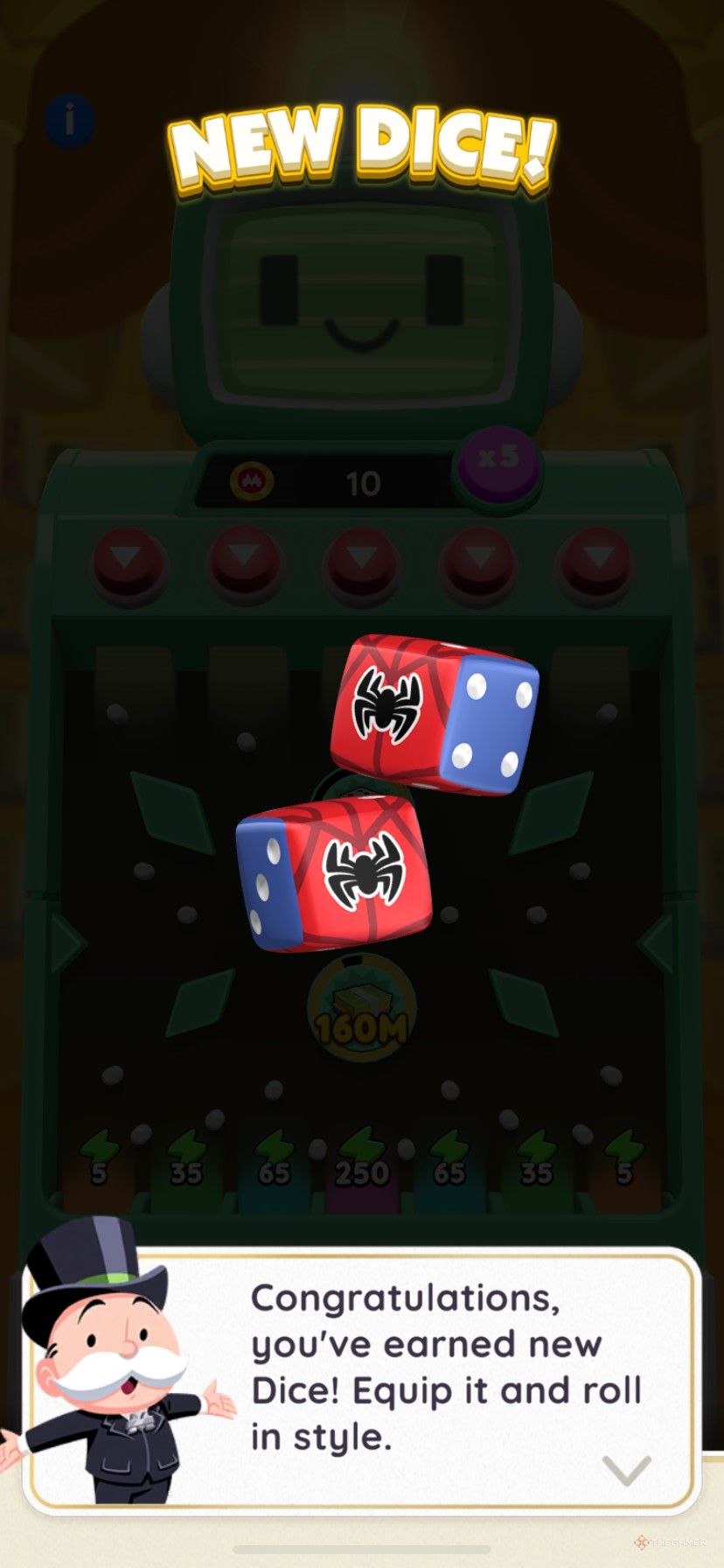 Earning Spider-Man themed dice skins for Monopoly Go.