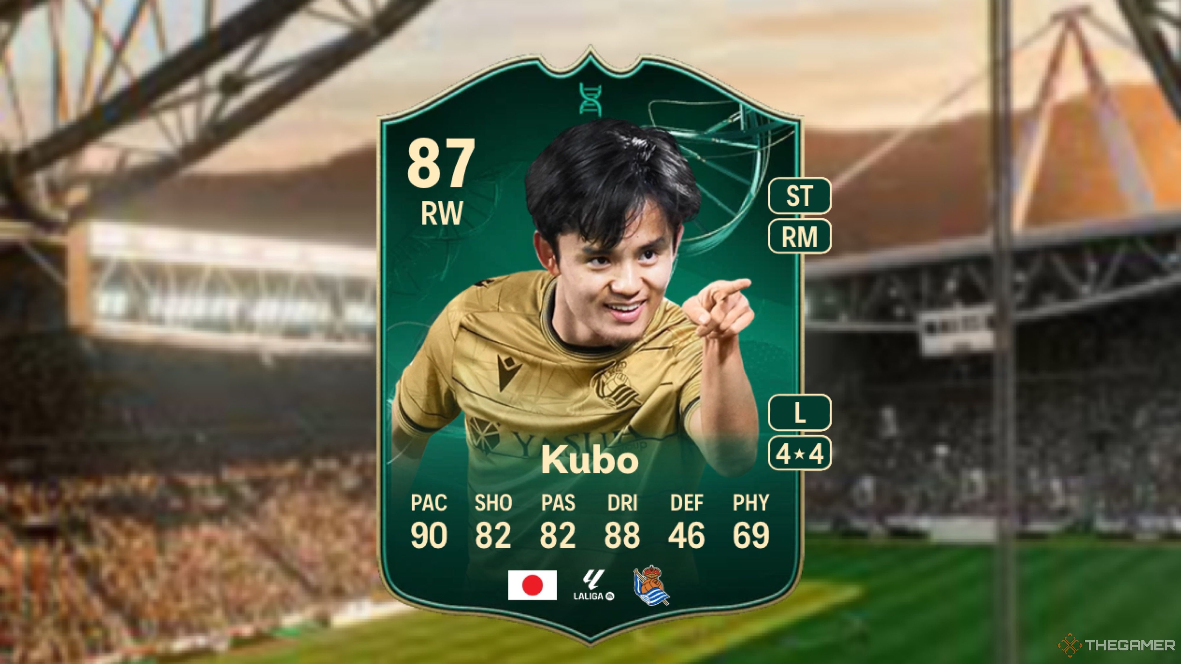 Image showing Kubo card against a faded stadium background.