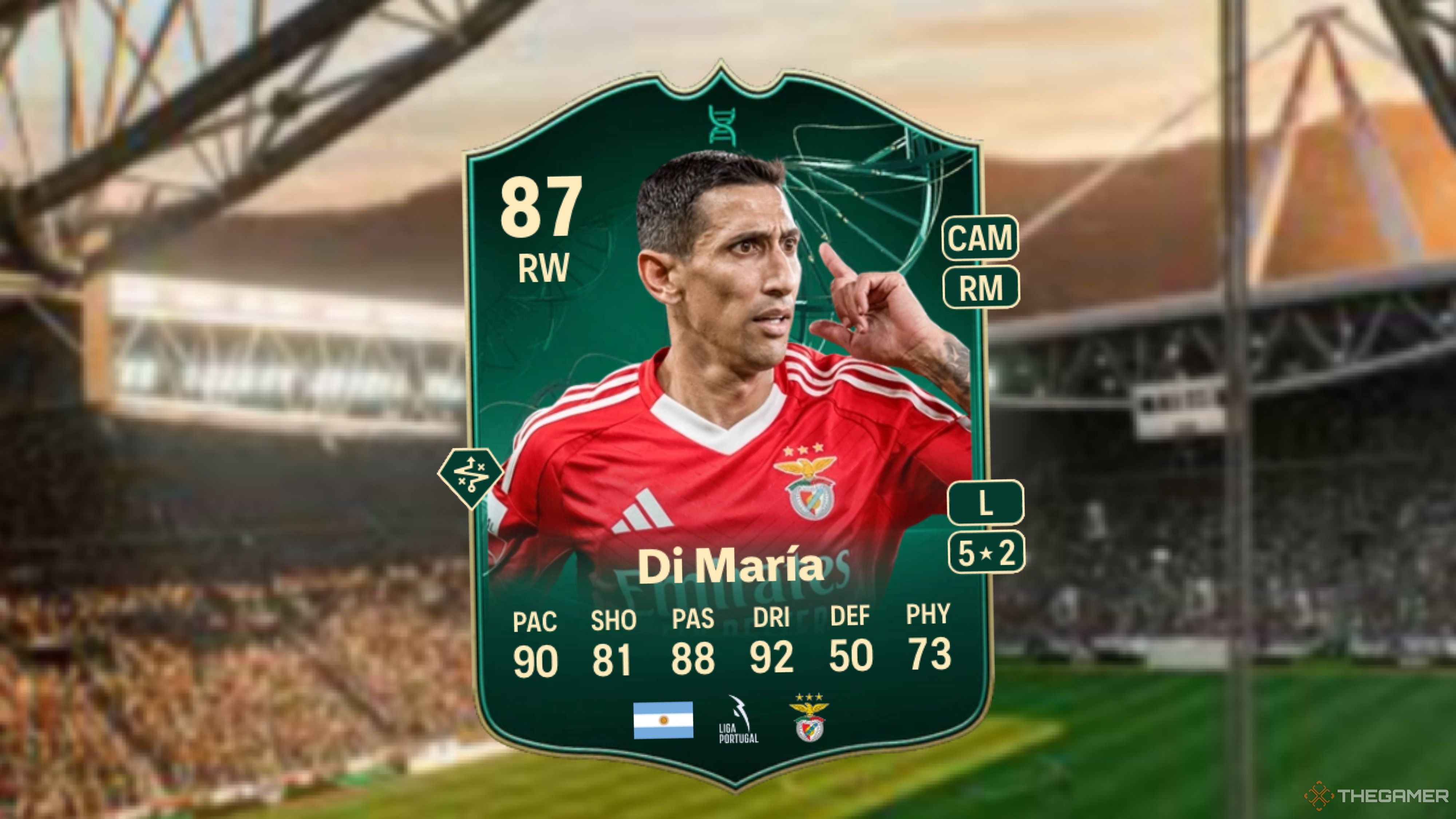 Image showing Di María card against a faded stadium background.