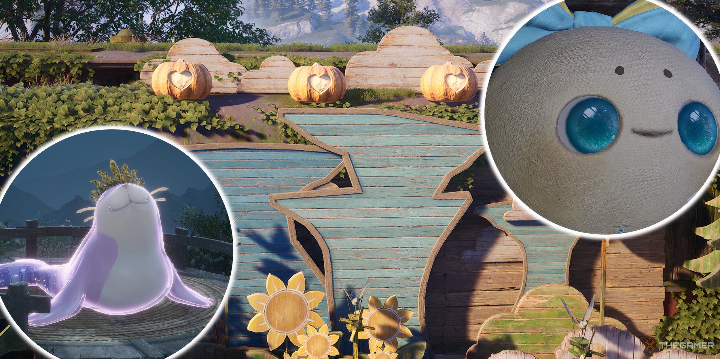 Collage of the Choo-Choo-Station, Flora, and the King Catapult Seal.