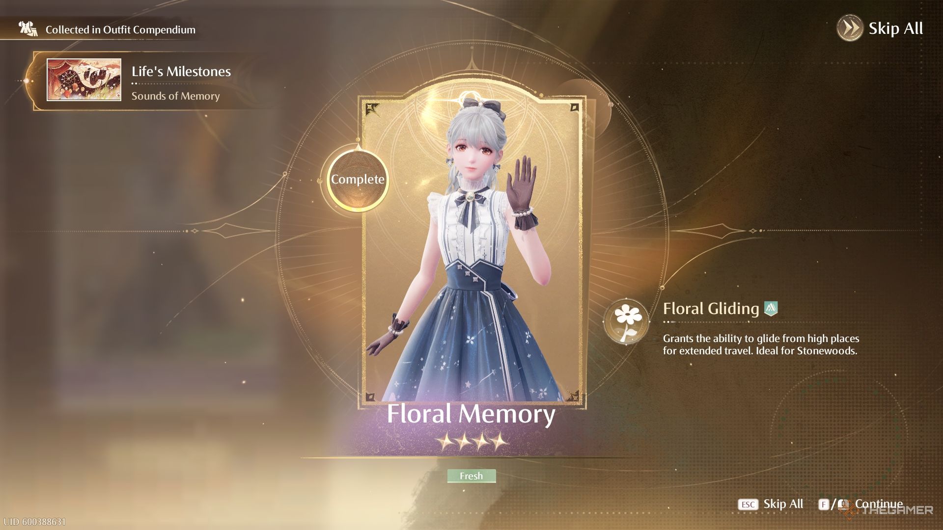 Infinity Nikki Floral Gliding Outfit complete collection menu.
