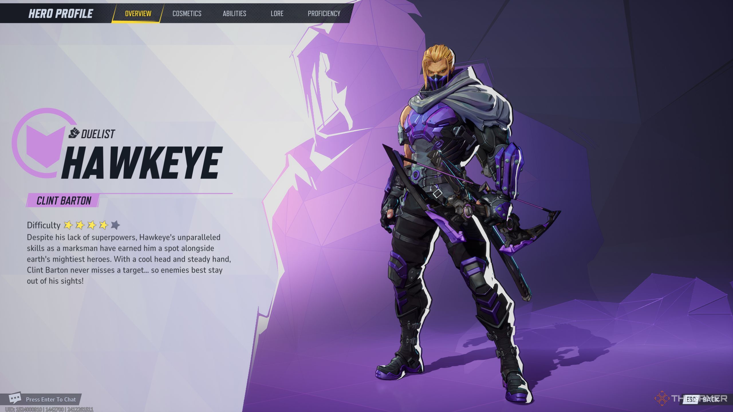 Marvel Rivals Hawkeye character description screen.