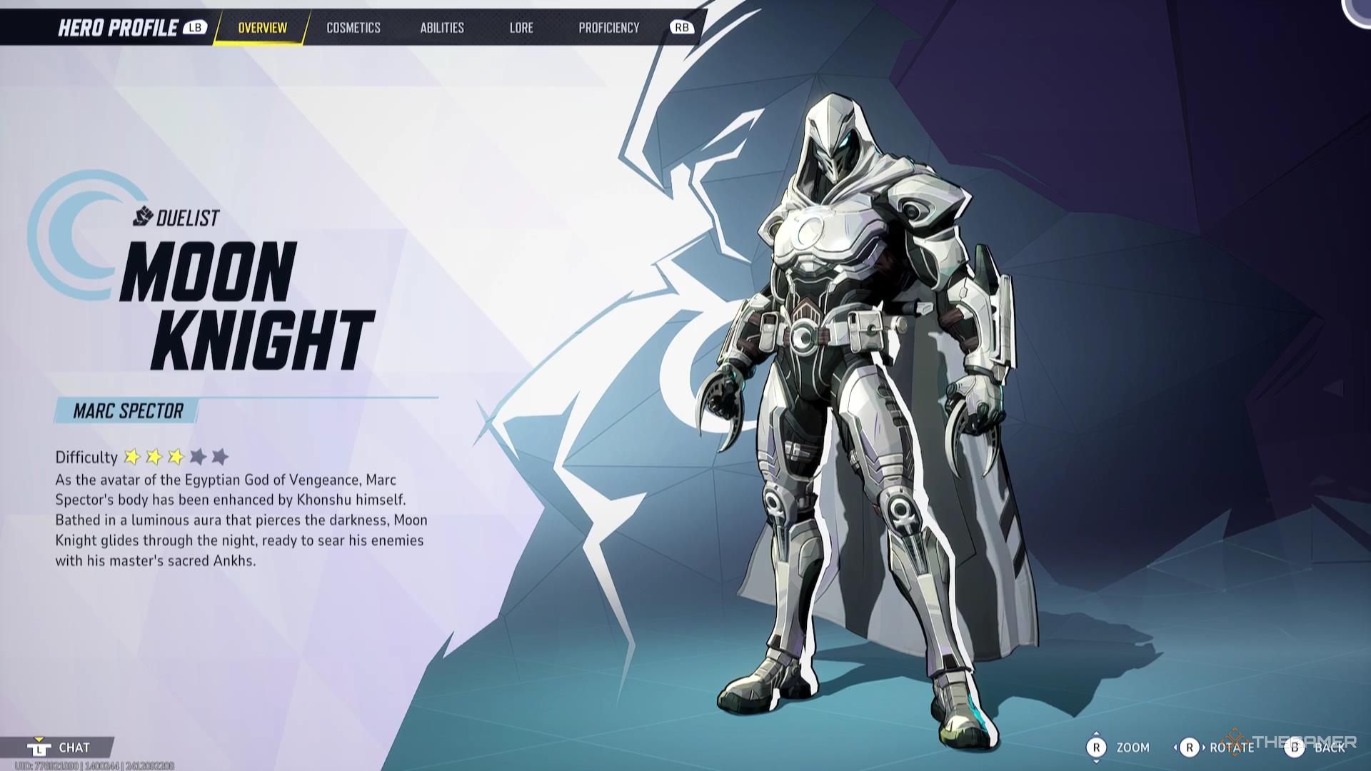 The Moon Knight overview screen in Marvel Rivals.