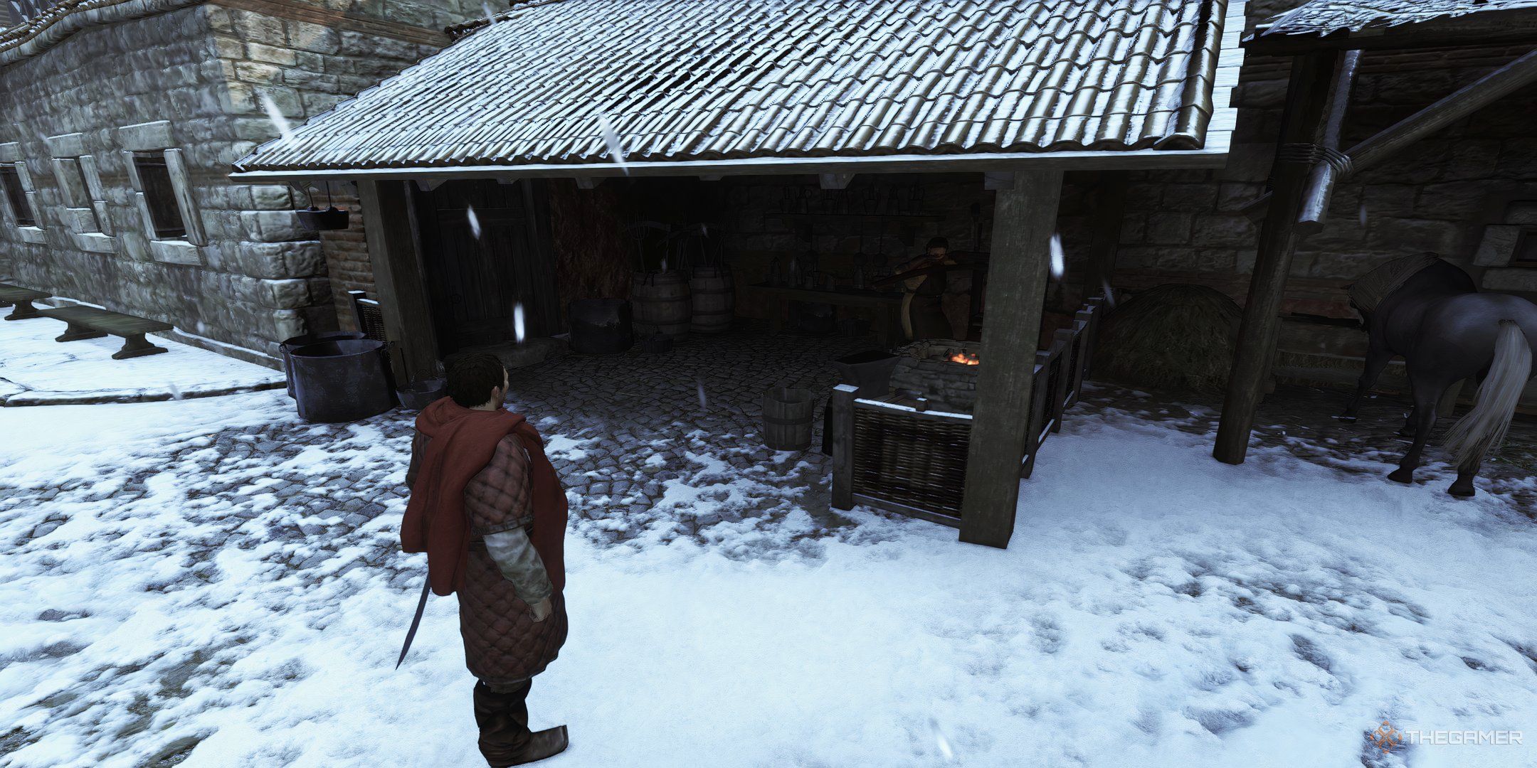 Mount and Blade 2 Bannerlord blacksmith in the streets.