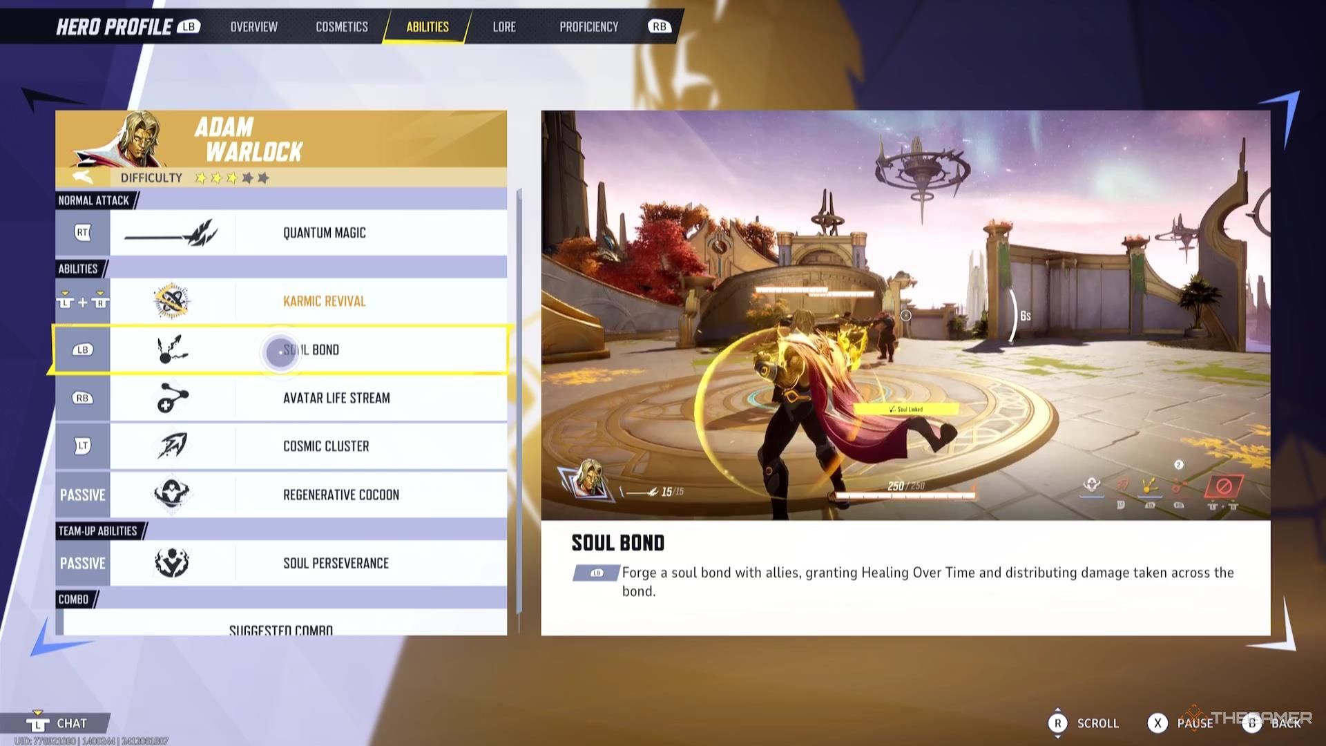 The Soul Bond description for Adam Warlock in Marvel Rivals.