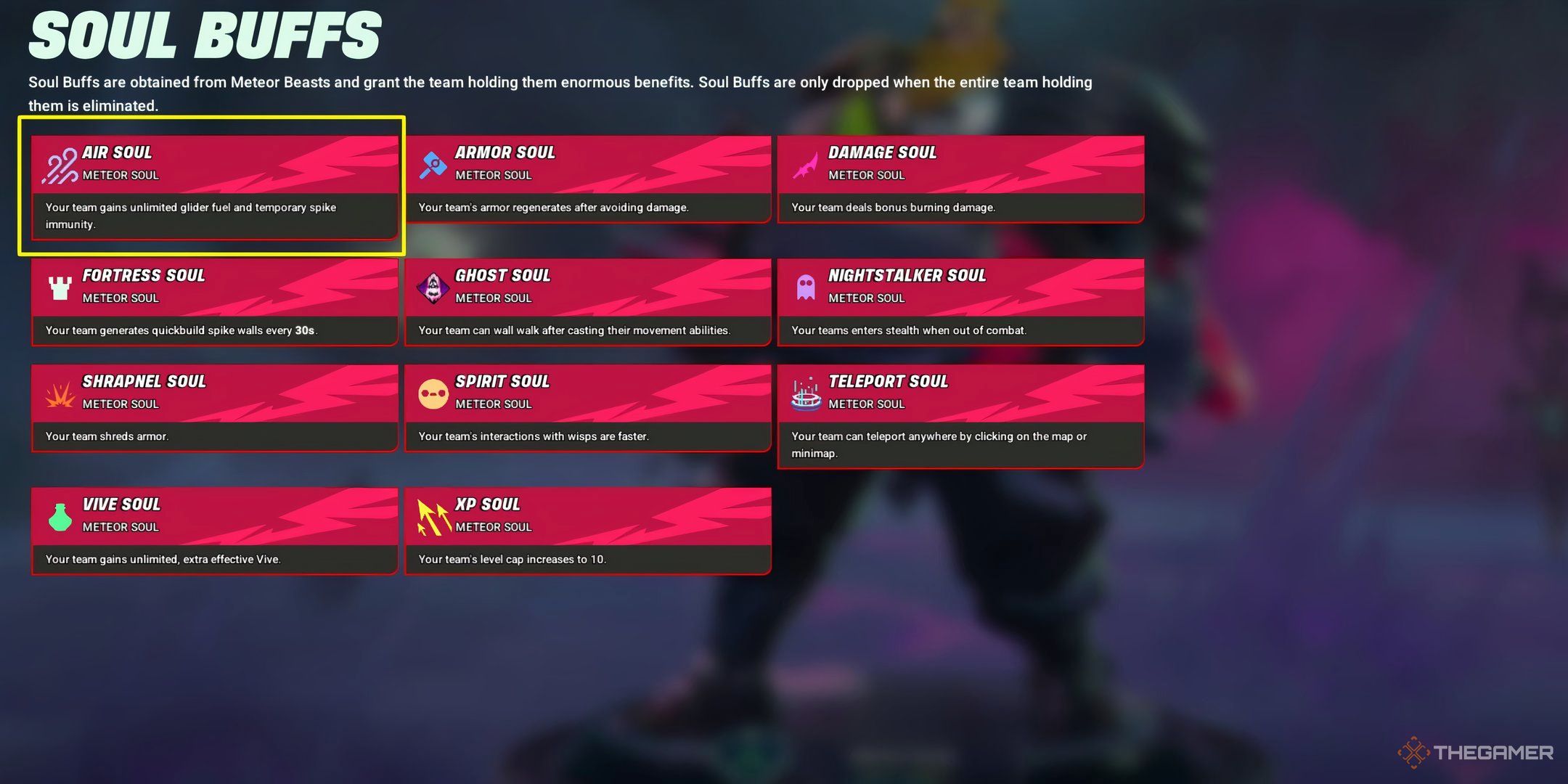 Showcasing the Air Soul and its ability in Supervive's Soul Buff menu.
