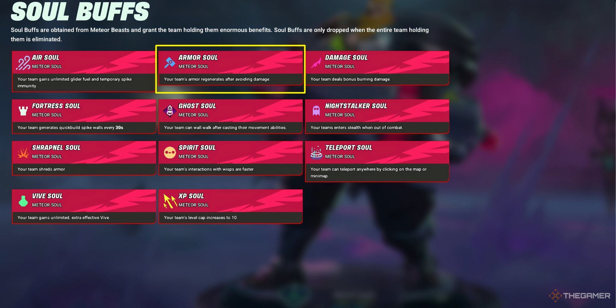 Showcasing the Armor Soul and its ability in Supervive's Soul Buff menu.