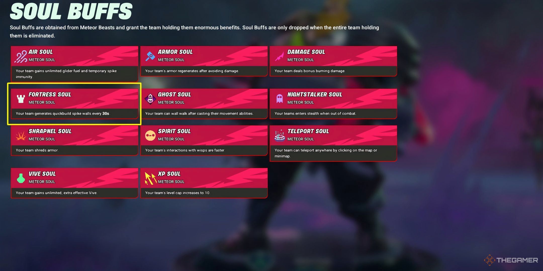 Showcasing the Fortress Soul and its ability in Supervive's Soul Buff menu.