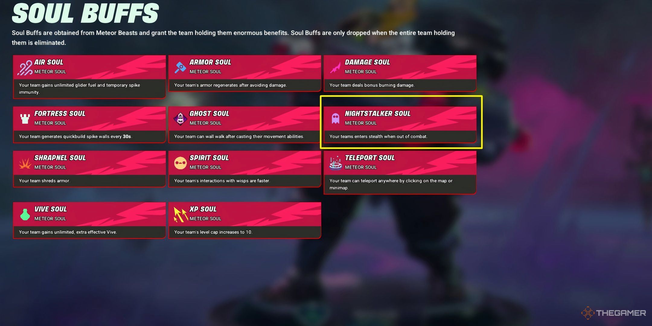 Showcasing the Nightstalker Soul and its ability in Supervive's Soul Buff menu.