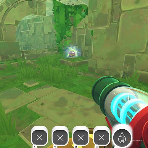 The player is looking at the  treasure pod no 17 at the Ancient Ruins in Slime Rancher