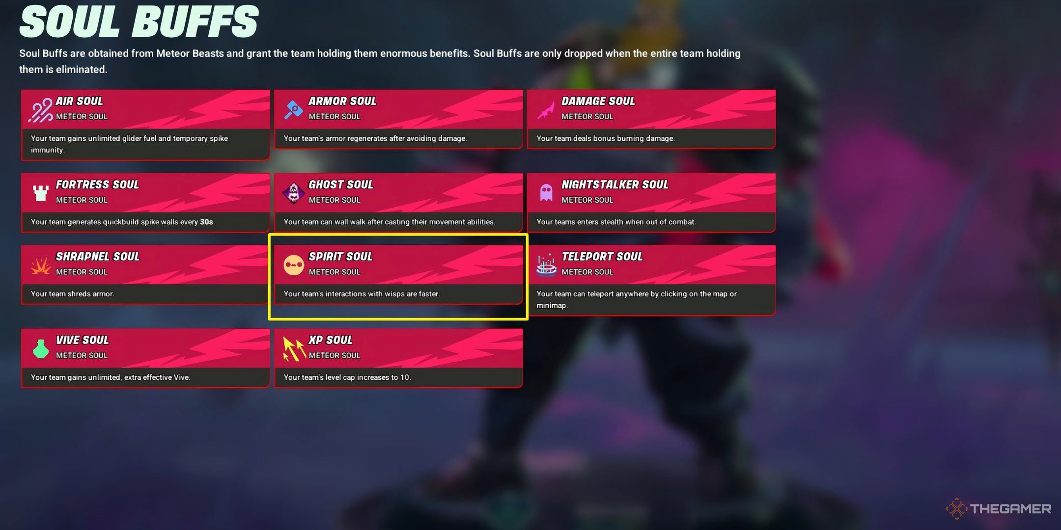 Showcasing the Spirit Soul and its ability in Supervive's Soul Buff menu.