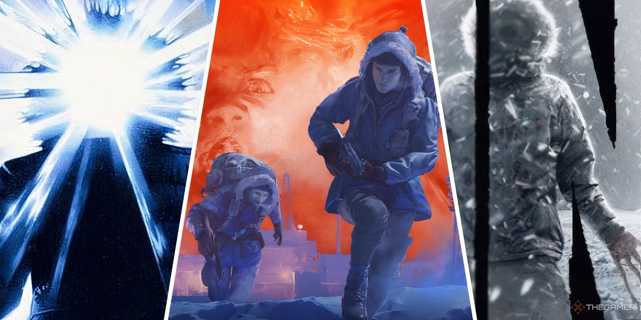 The Thing Collage of the main art for the original 1982 movie, The Thing Remastered, and The Thing 2011 prequel movie.