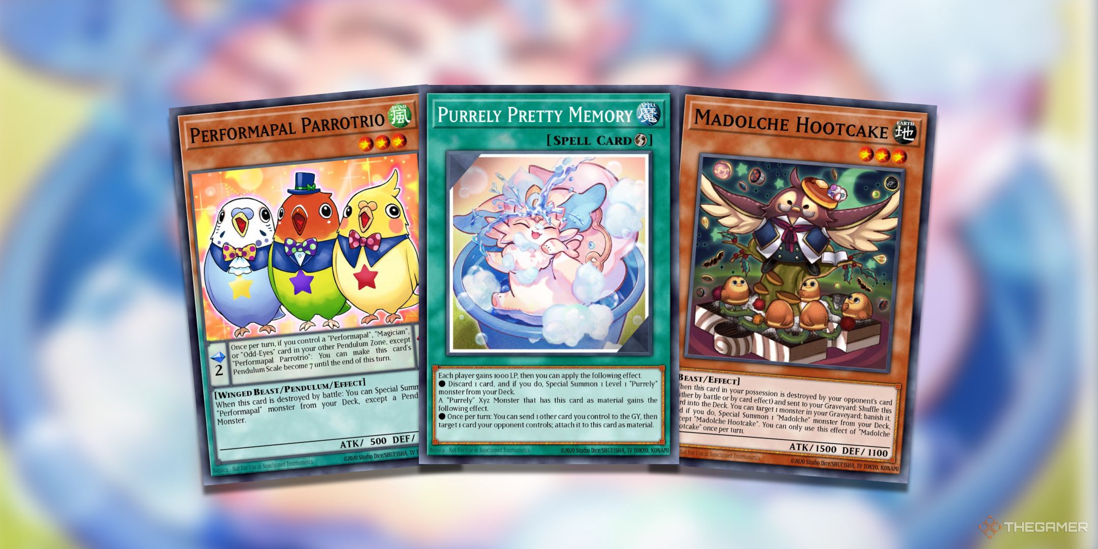 A collage of cute archetypes from the Yu-Gi-Oh! TCG such as Purrely, Madolche, and Performapals.