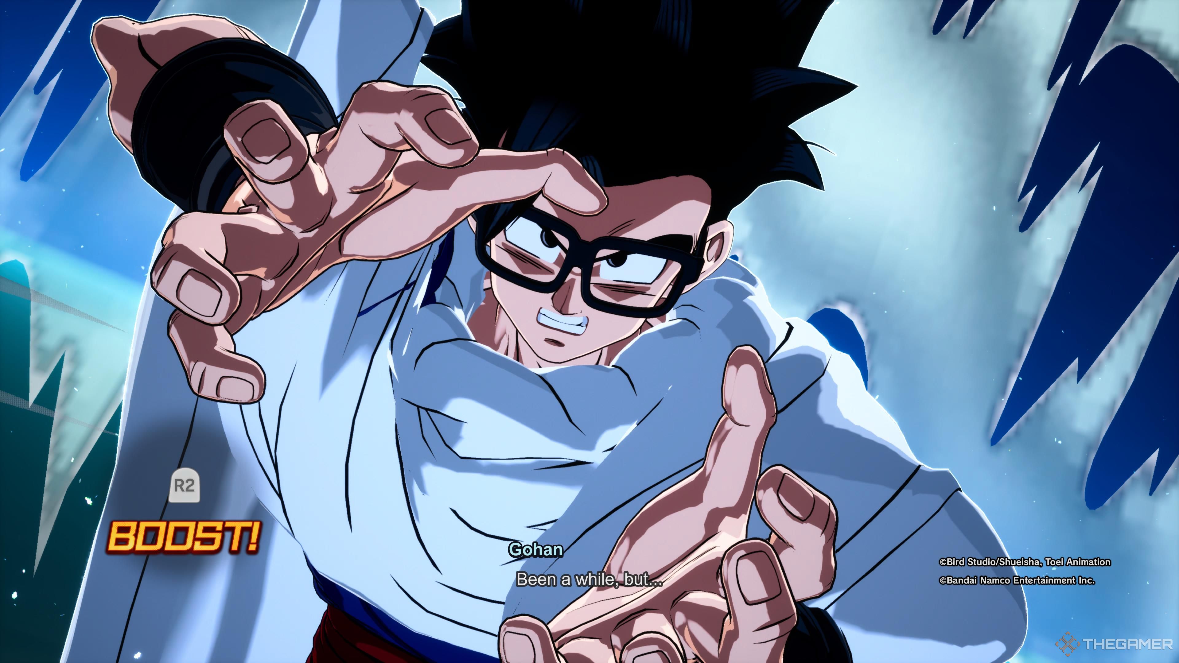Gohan prepares to fire his Super Kamehameha in Dragon Ball: Sparking Zero.