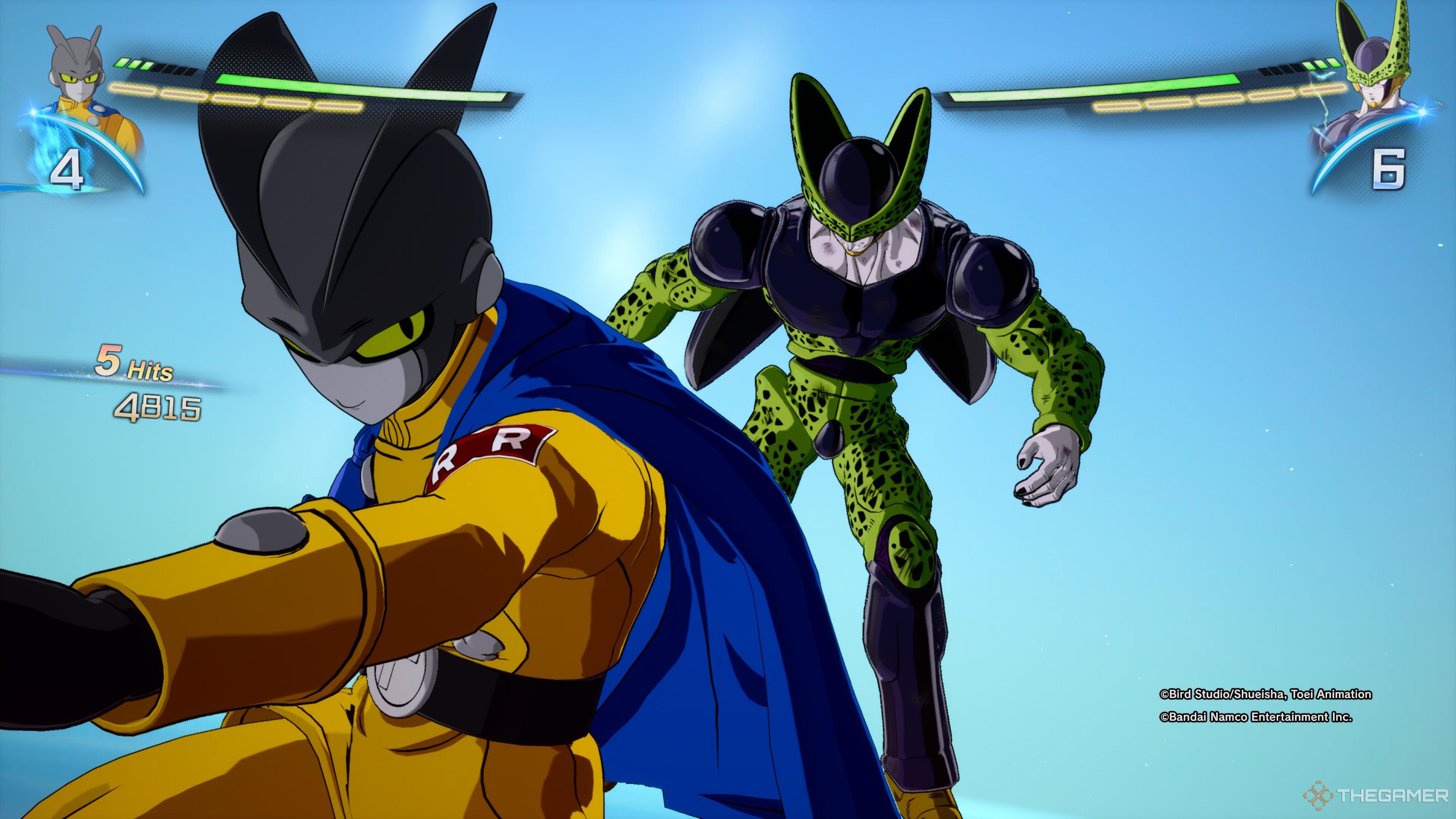 Gamma 2 using his Gamma Impact against Perfect Cell in Dragon Ball: Sparking Zero.