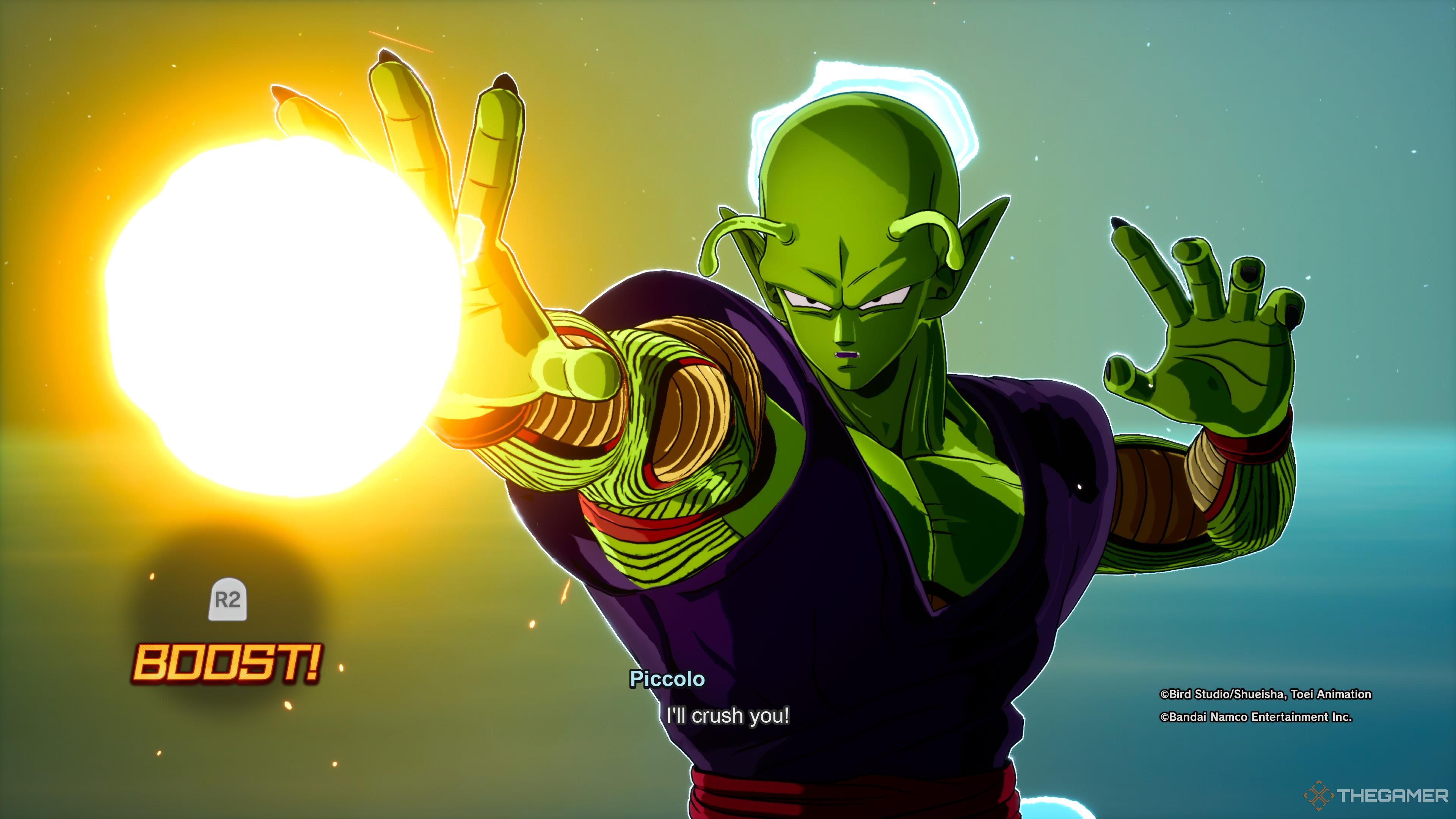 Piccolo preparing to fire a Full Power Energy Volley in Dragon Ball: Sparking Zero.