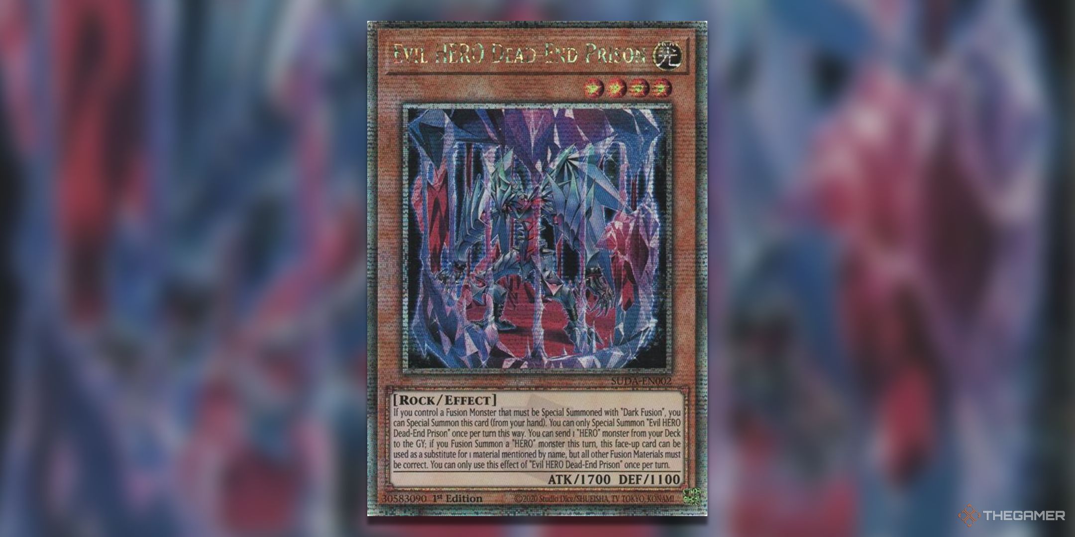 Evil Hero Dead End Prison Quarter Century Rare Yu-Gi-Oh! TCG Card Art.