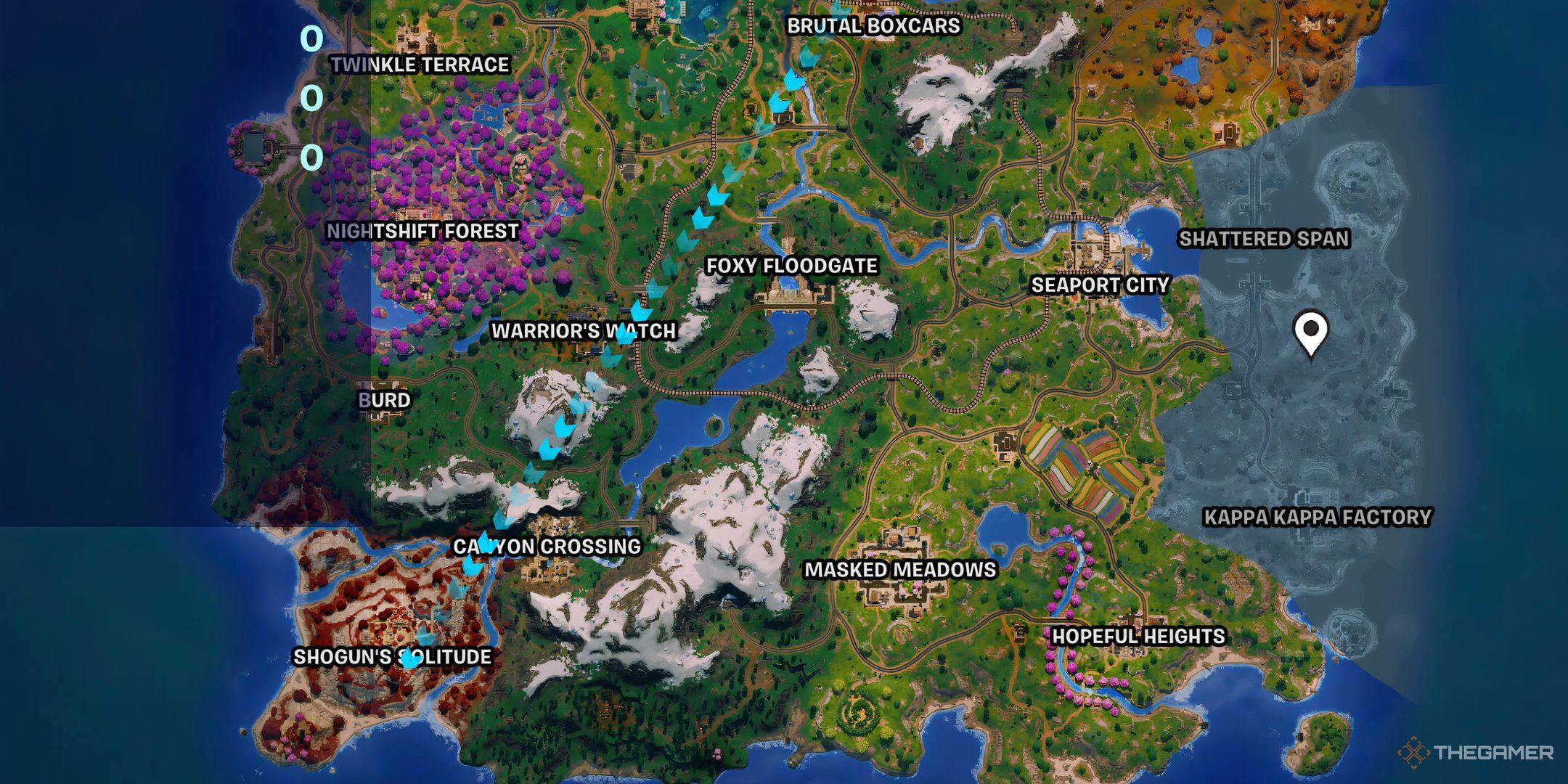 Fortnite Greyed Out Map Section with Marker.