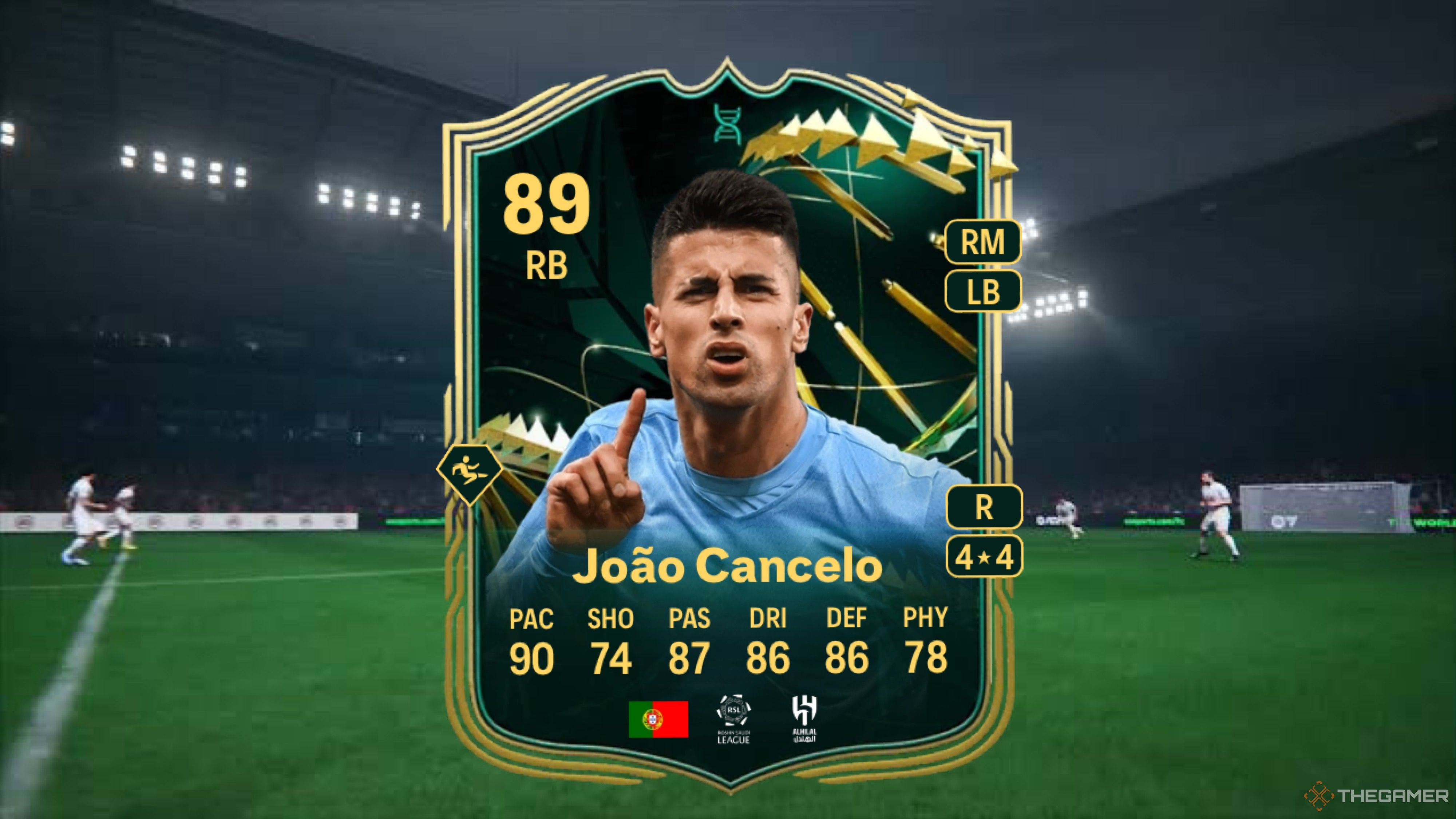 Image showing Cancelo card against a faded pitch background.