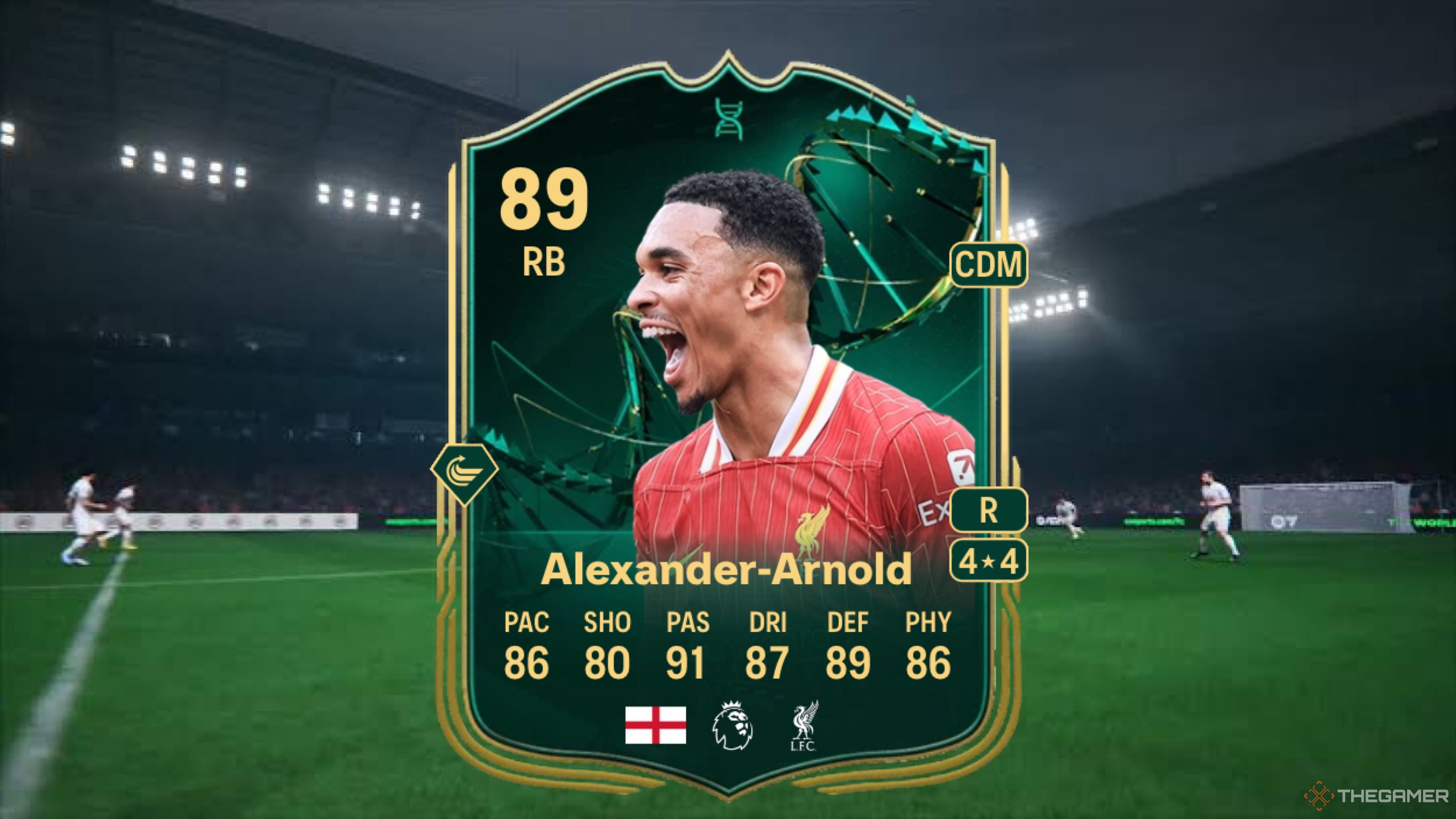 Image showing Alexander-Arnold card against a faded pitch background.