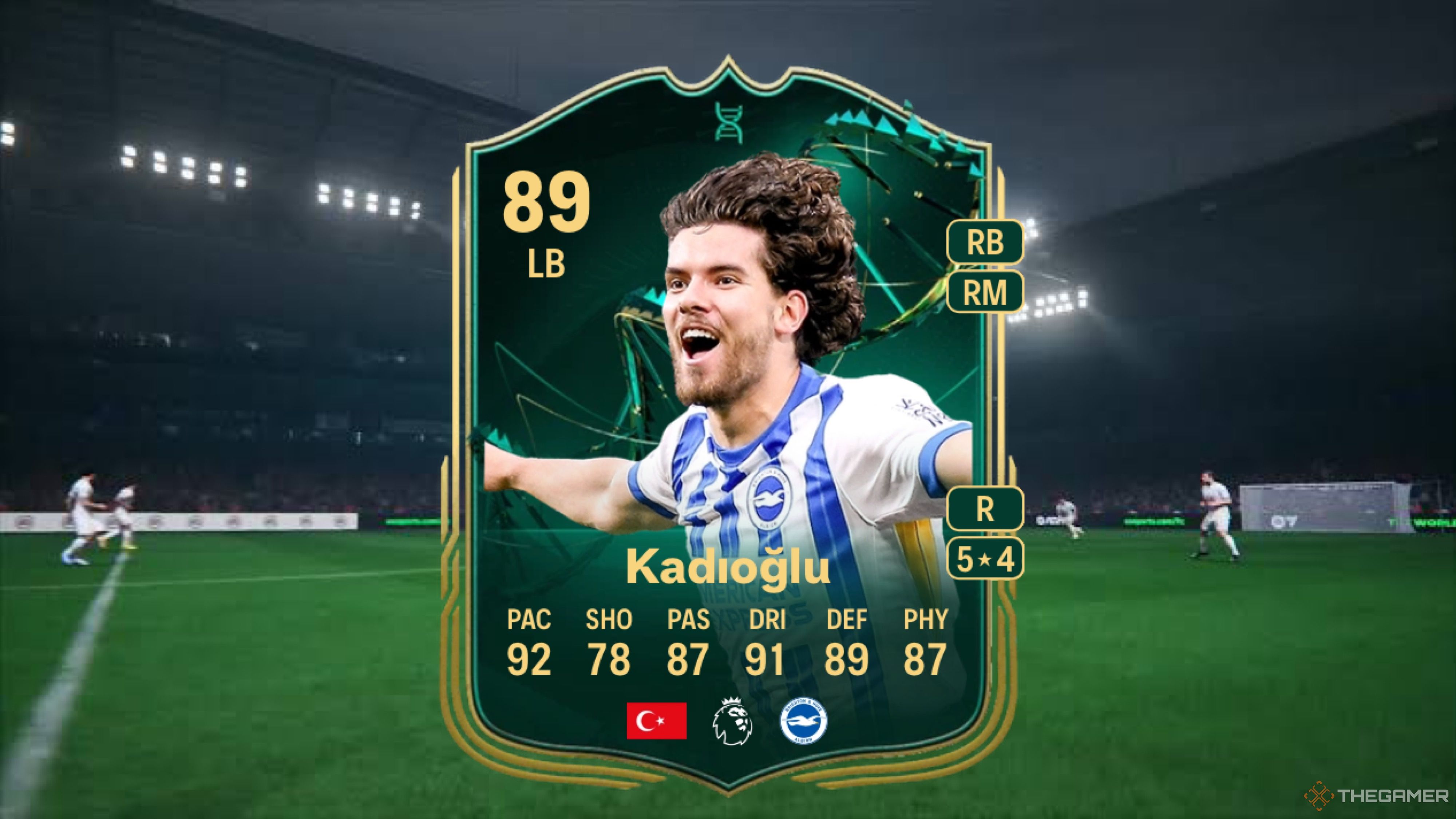 Image showing Kadioğlu card against a faded pitch background.