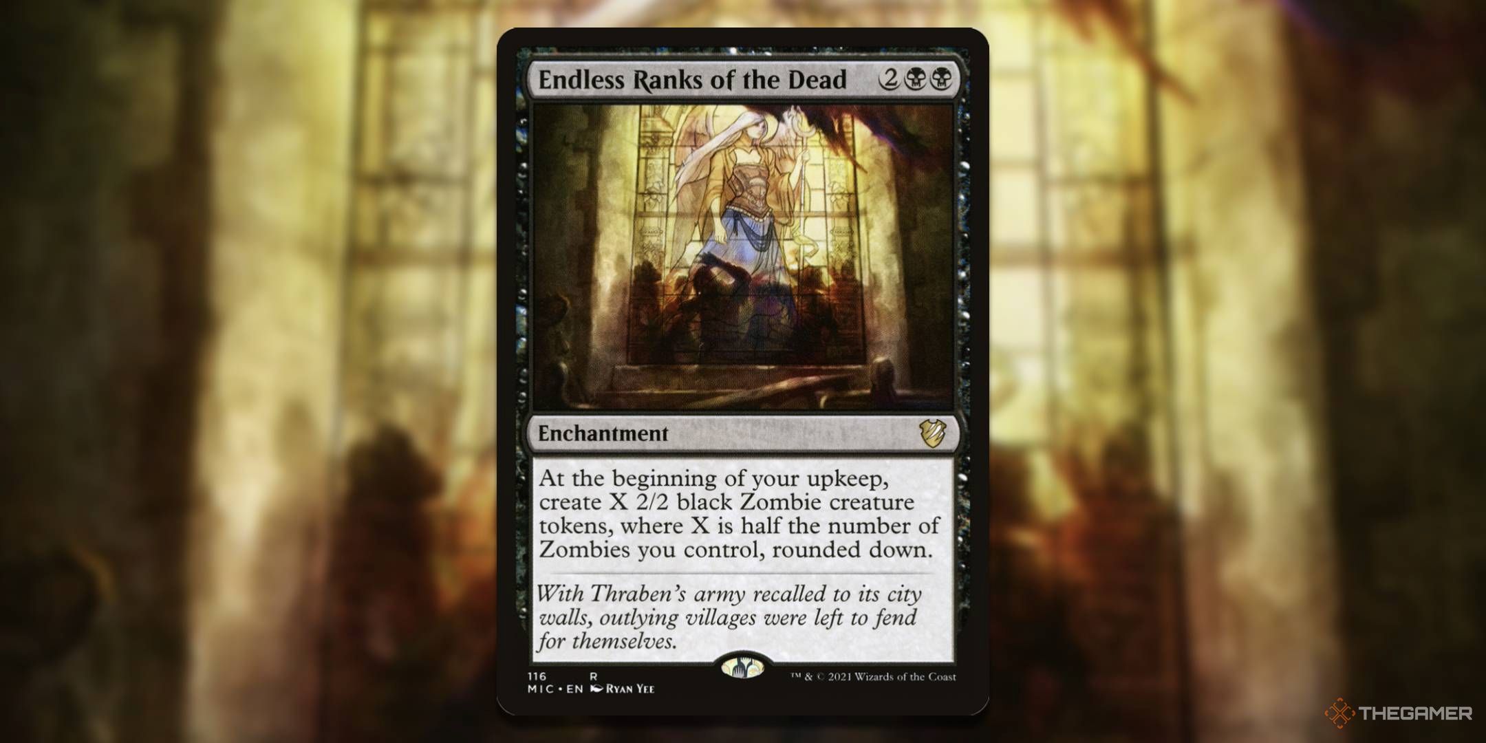 MTG Endless Ranks of the Dead card with art in the background.