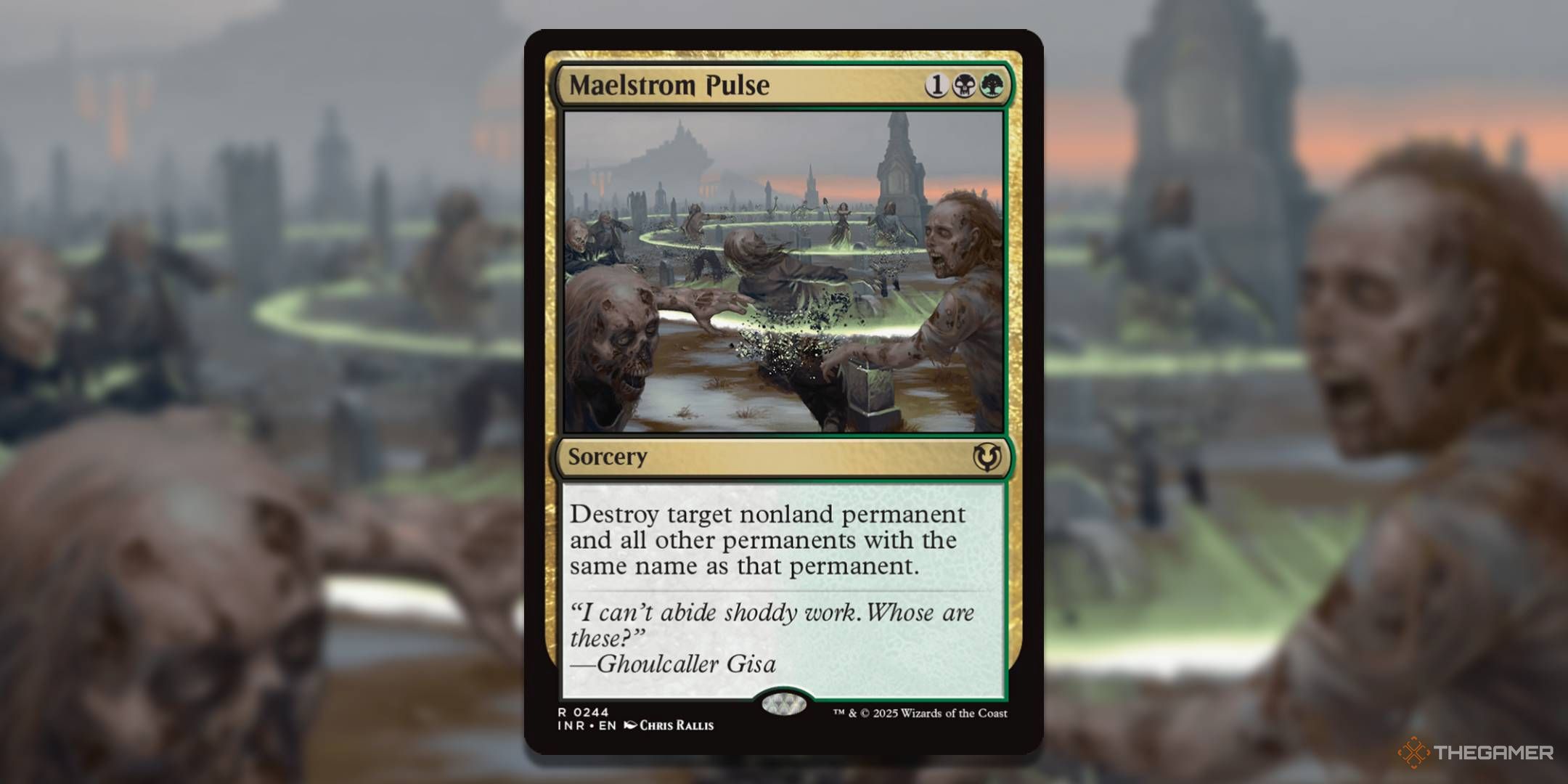 MTG Maelstrom Pulse card with the art in the background.