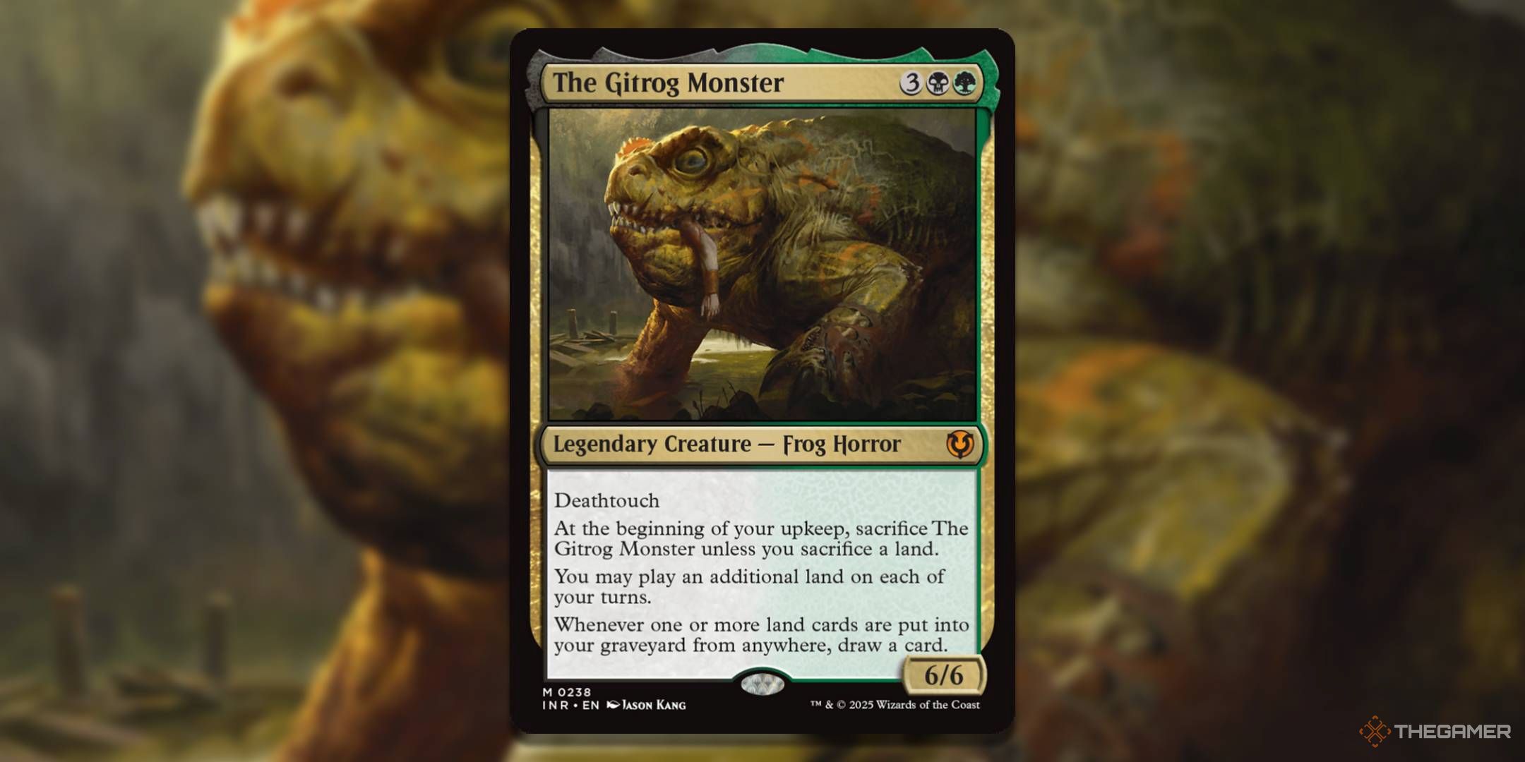 MTG The Gitrog Monster card with the art in the background.