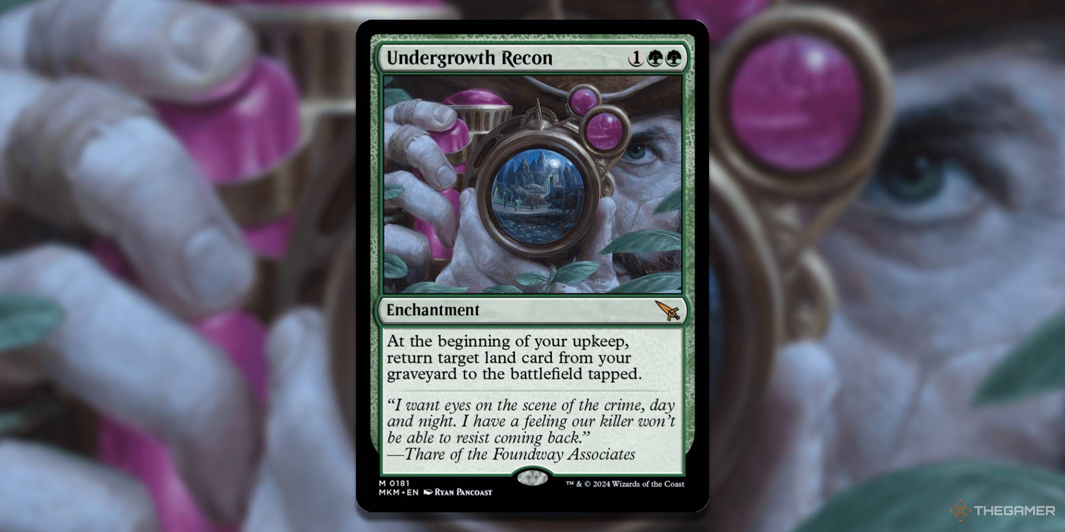 MTG Undergrowth Recon card with the art in the background.