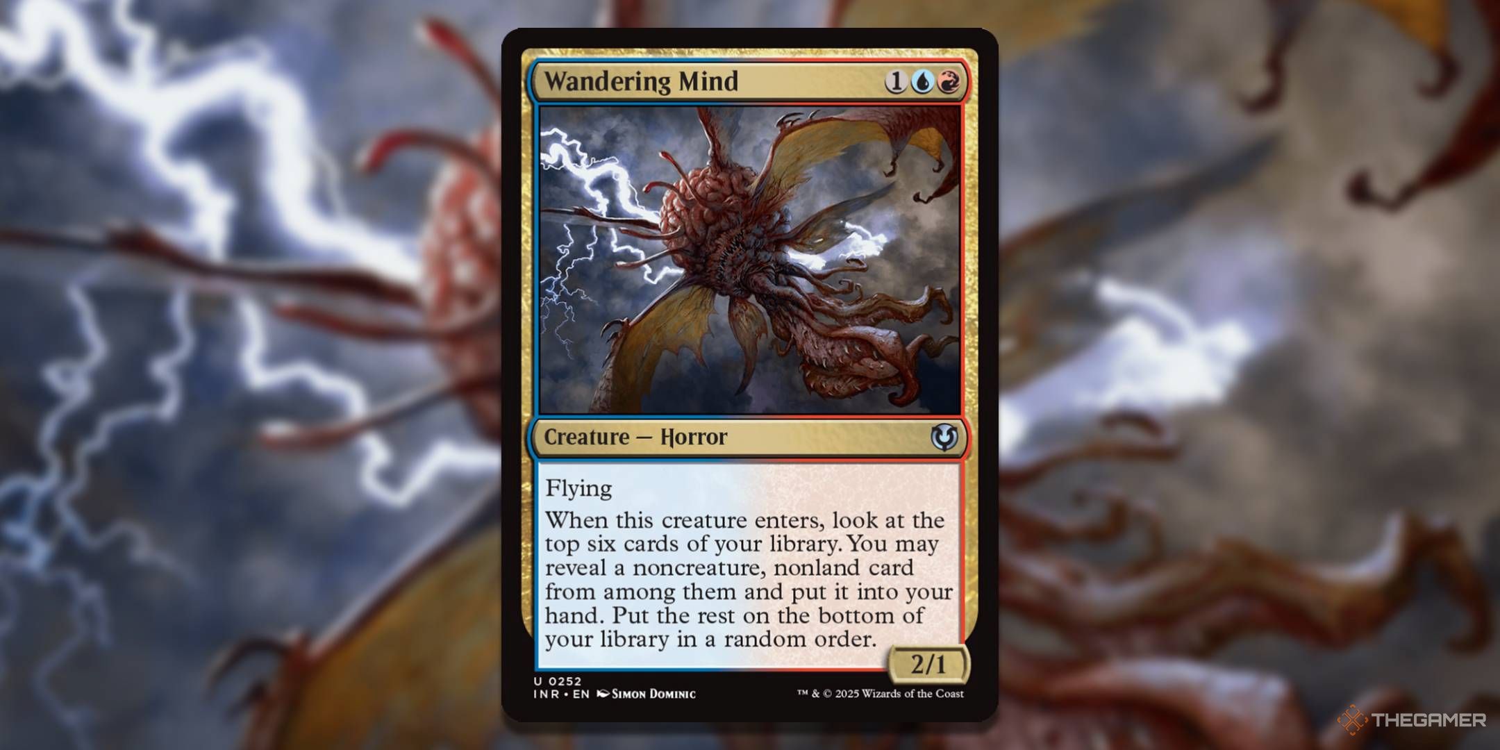 MTG Wandering Mind card with the art in the background.