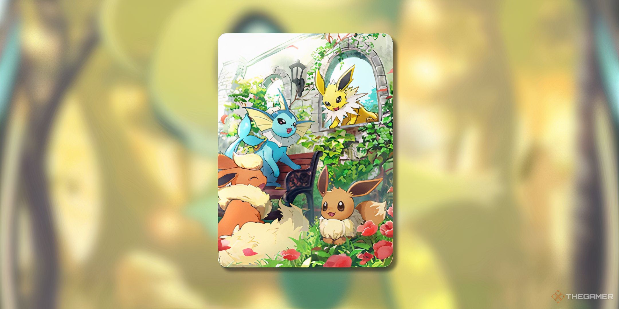 Pokemon Trading Card Game Pocket Eevee binder cover on blurred background.