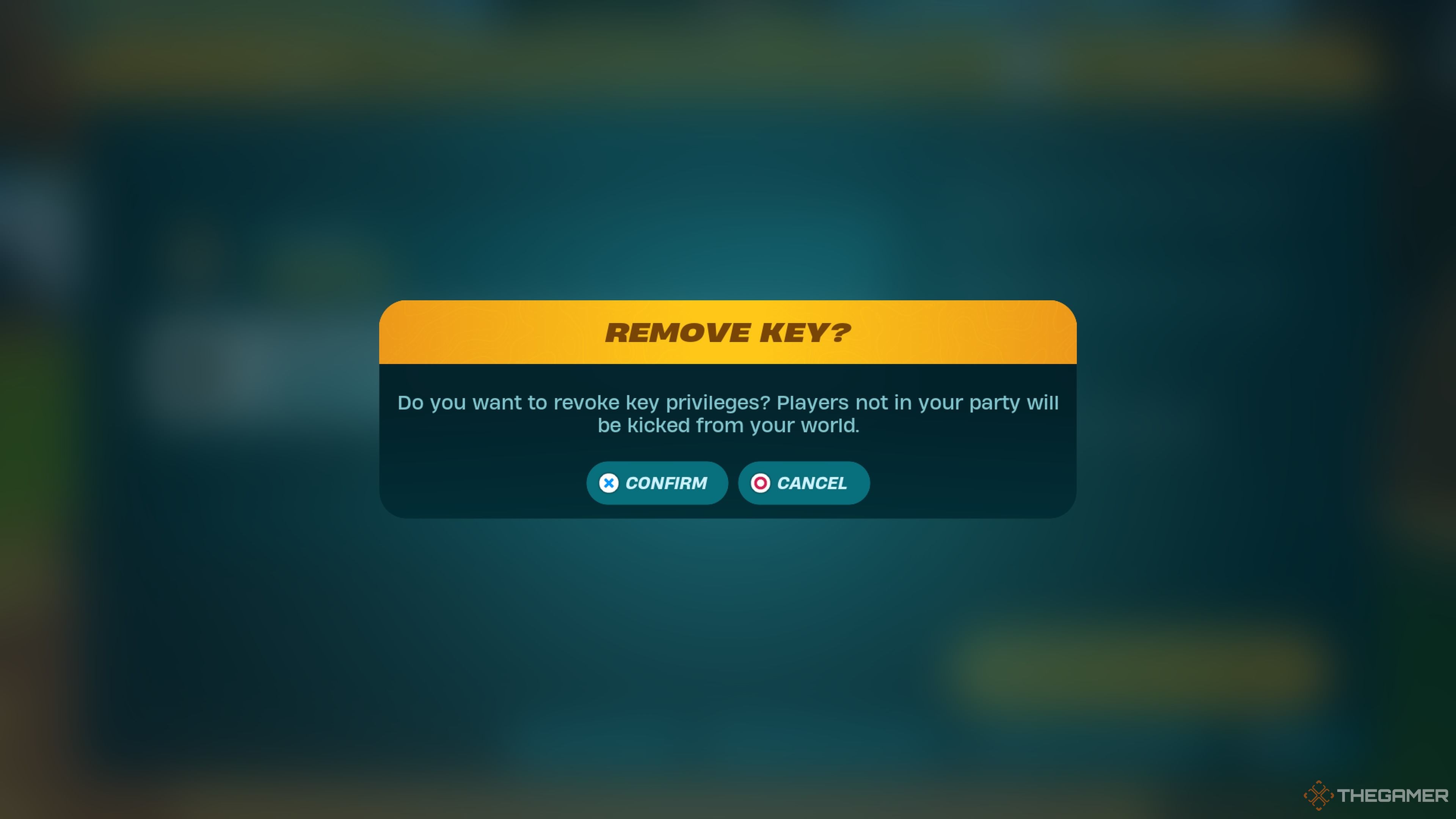 Removing a key from someone in your world in Lego Fortnite Odyssey.