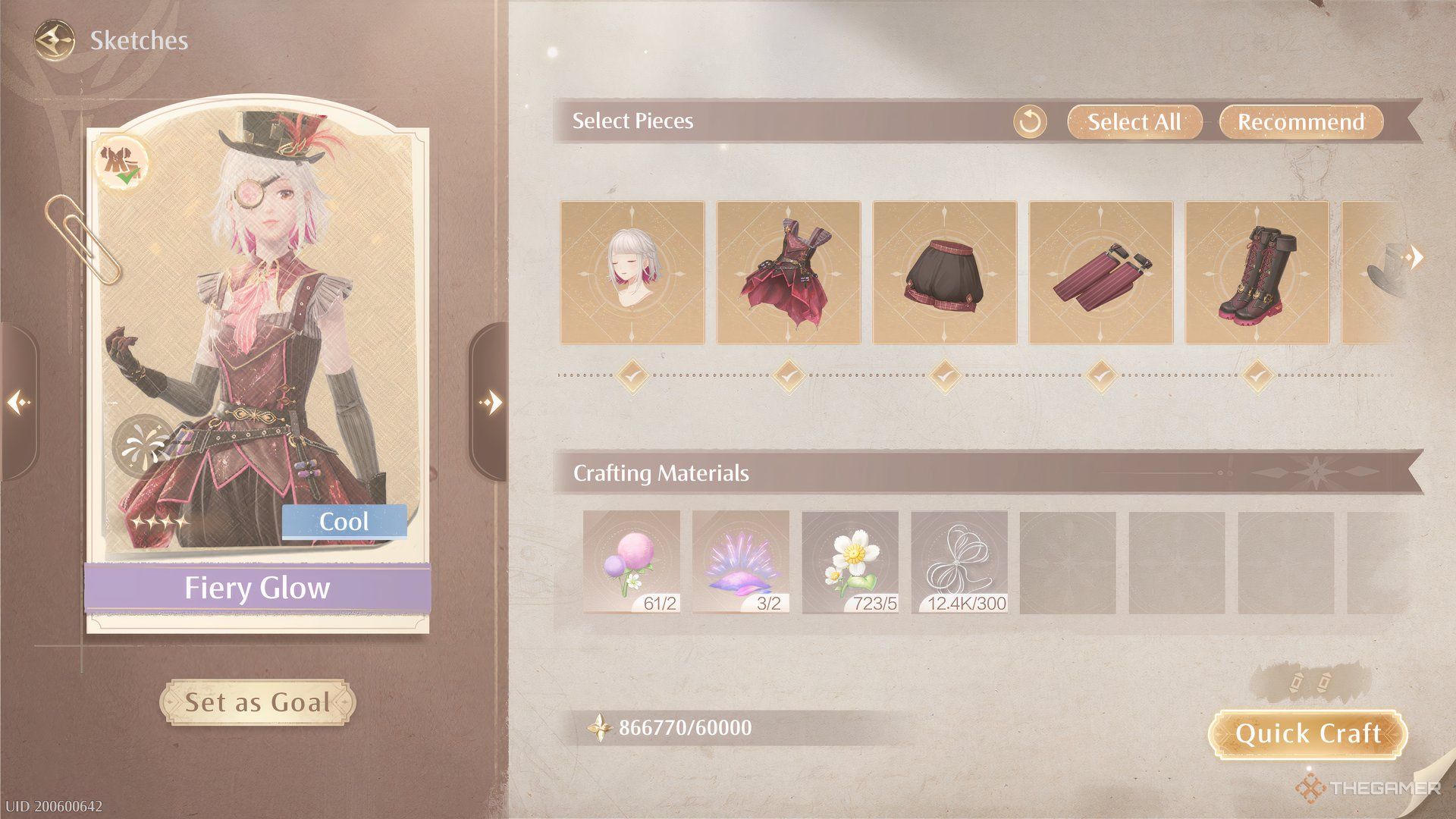 The Fiery Glow Outfit sketch is shown in Infinity Nikki.