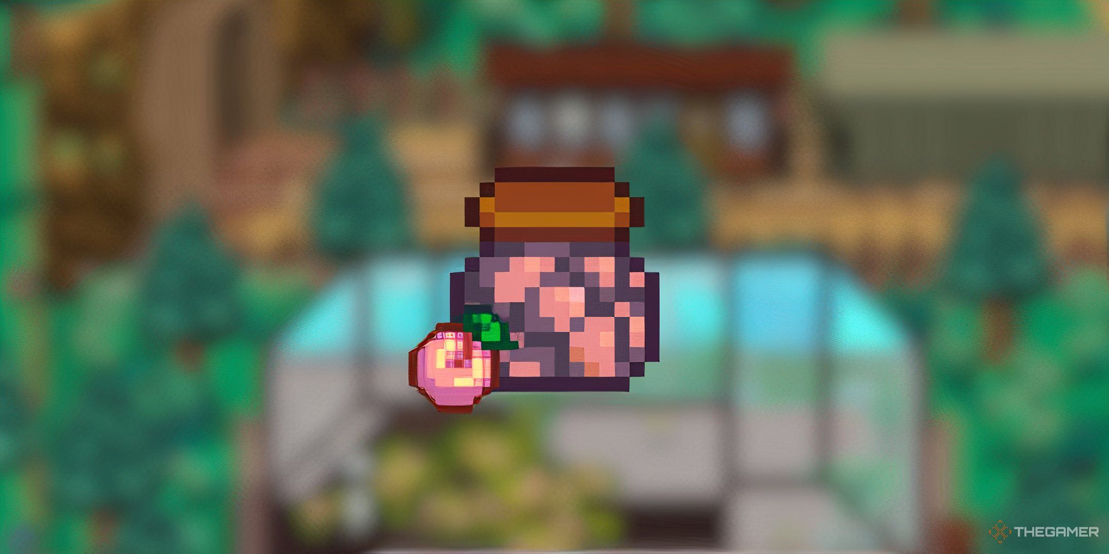 Stardew Valley Dried peaches with a peach next to them on a blurred background.