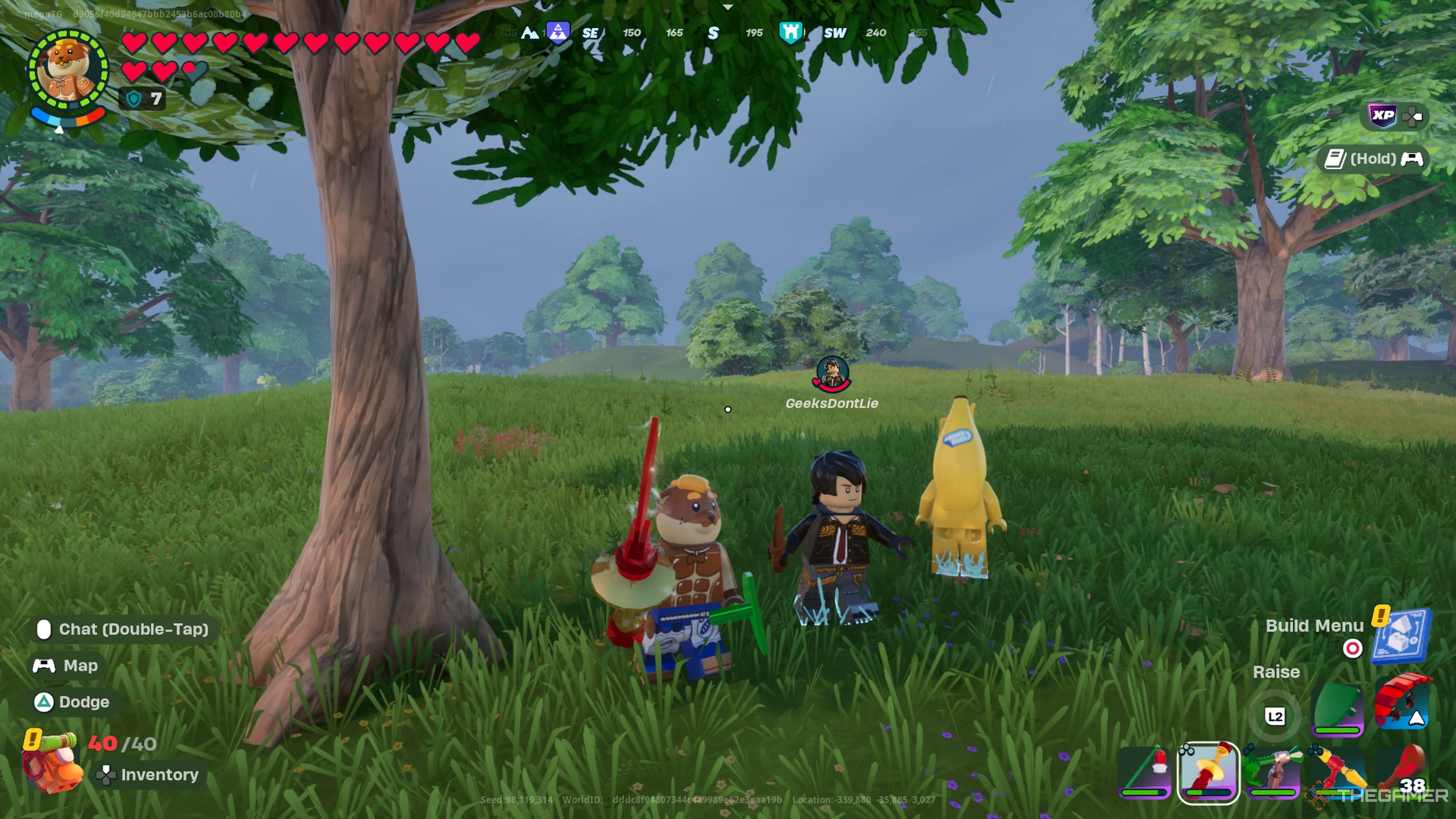 Three characters standing together in Lego Fortnite Odyssey.