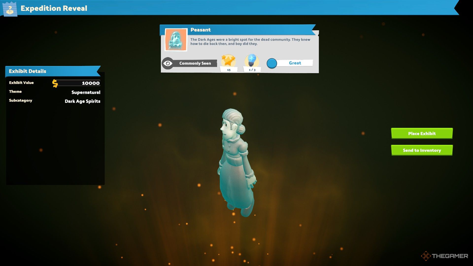 the ghost of a medieval peasant, captured to be displayed in a supernatural exhibit in two point museum.