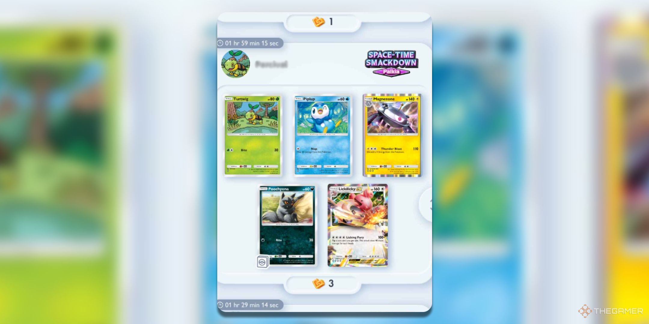 A Wonder Pick Selection featuring rare ex cards and stage two evolutions from Space Time Smackdown Palkia pack in Pokemon TCG Pocket.
